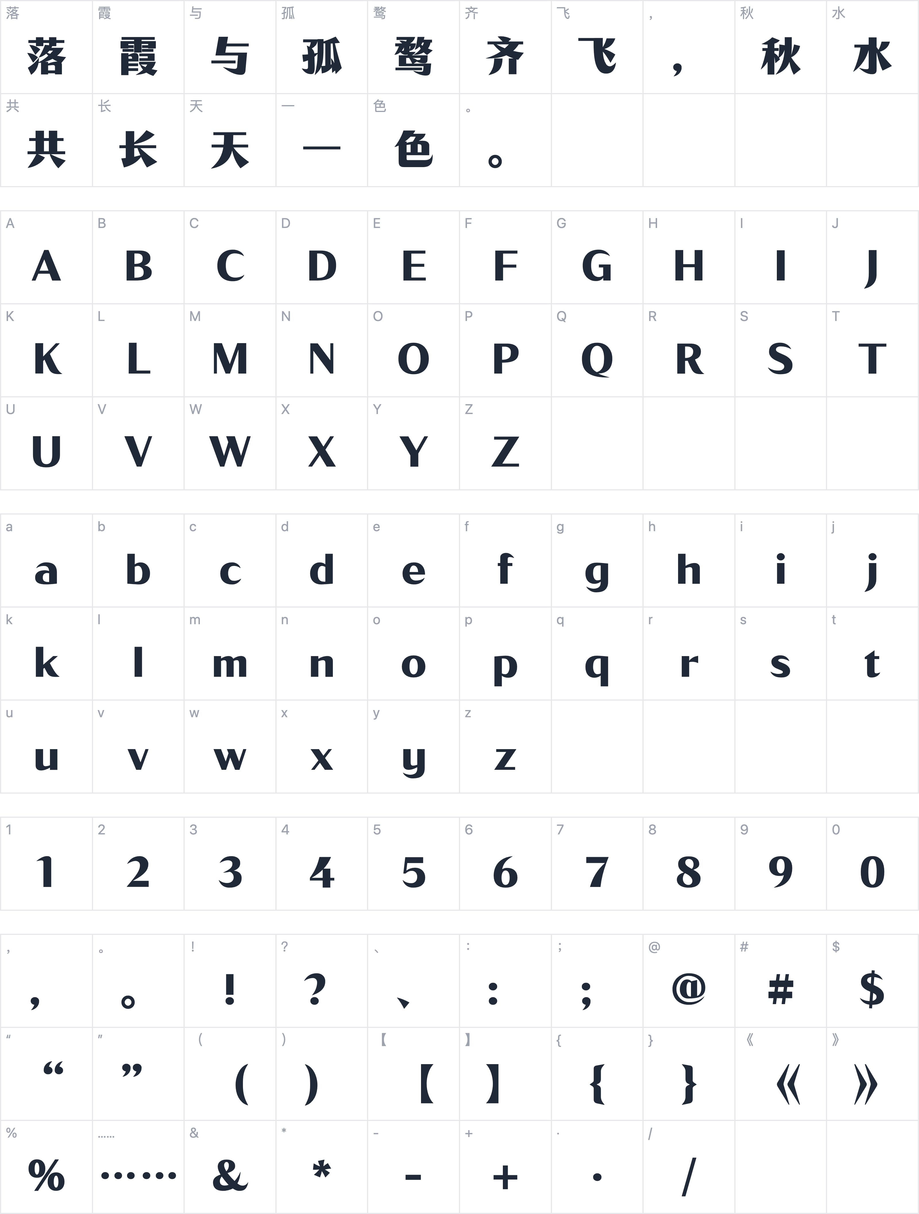 Aa锐智体字符映射图