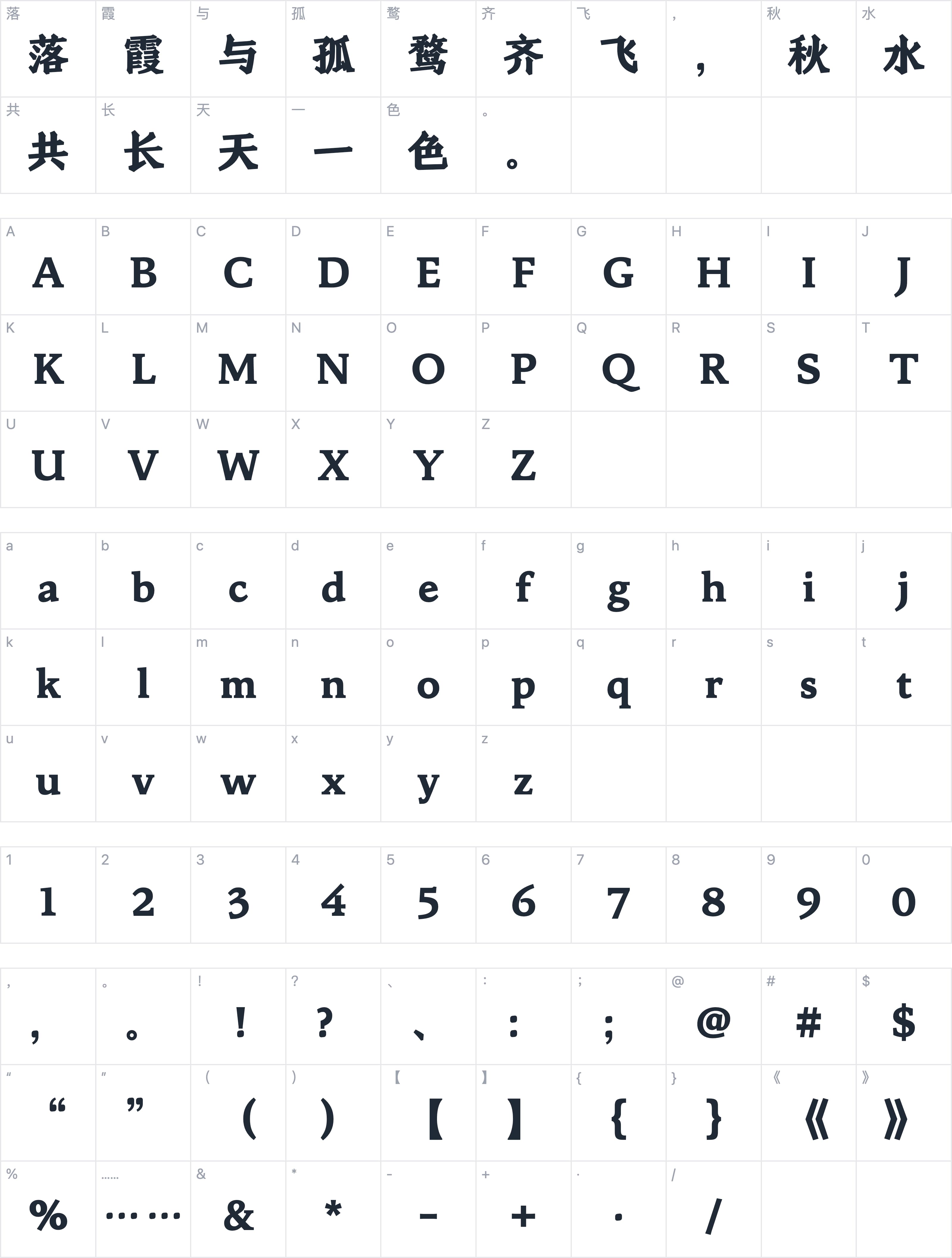 Aa铮铮体字符映射图