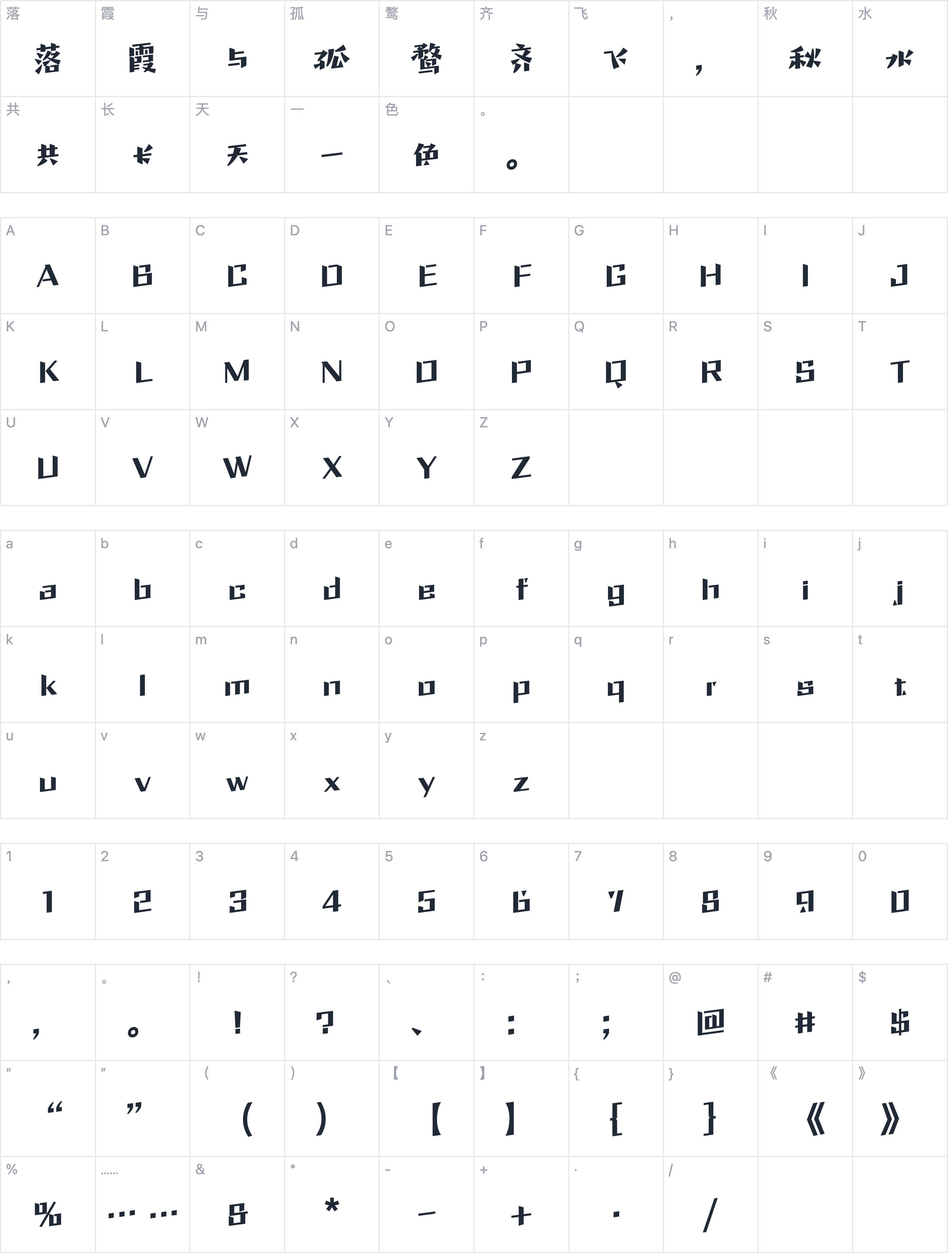 Aa镁宋字符映射图