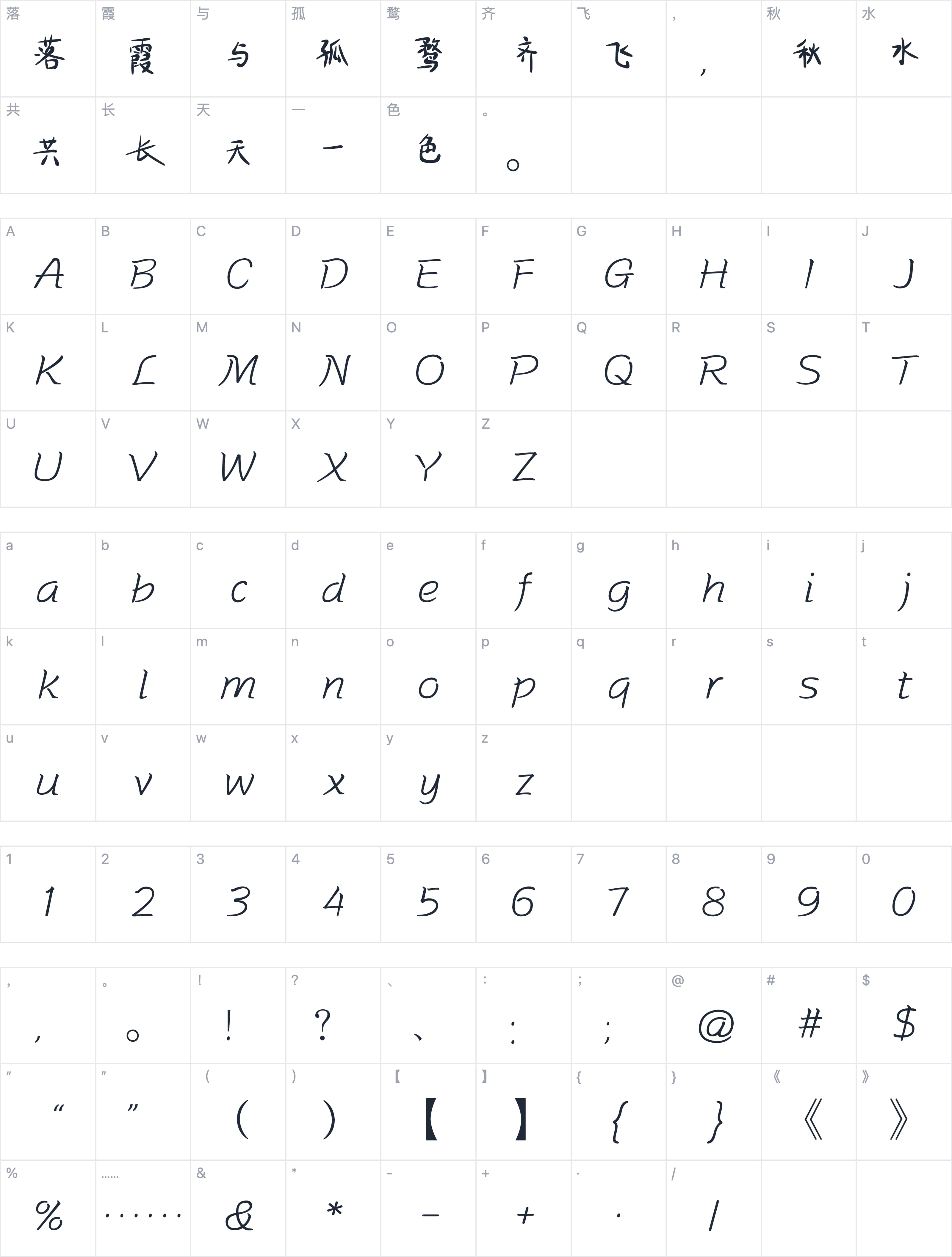 王强手写体字符映射图