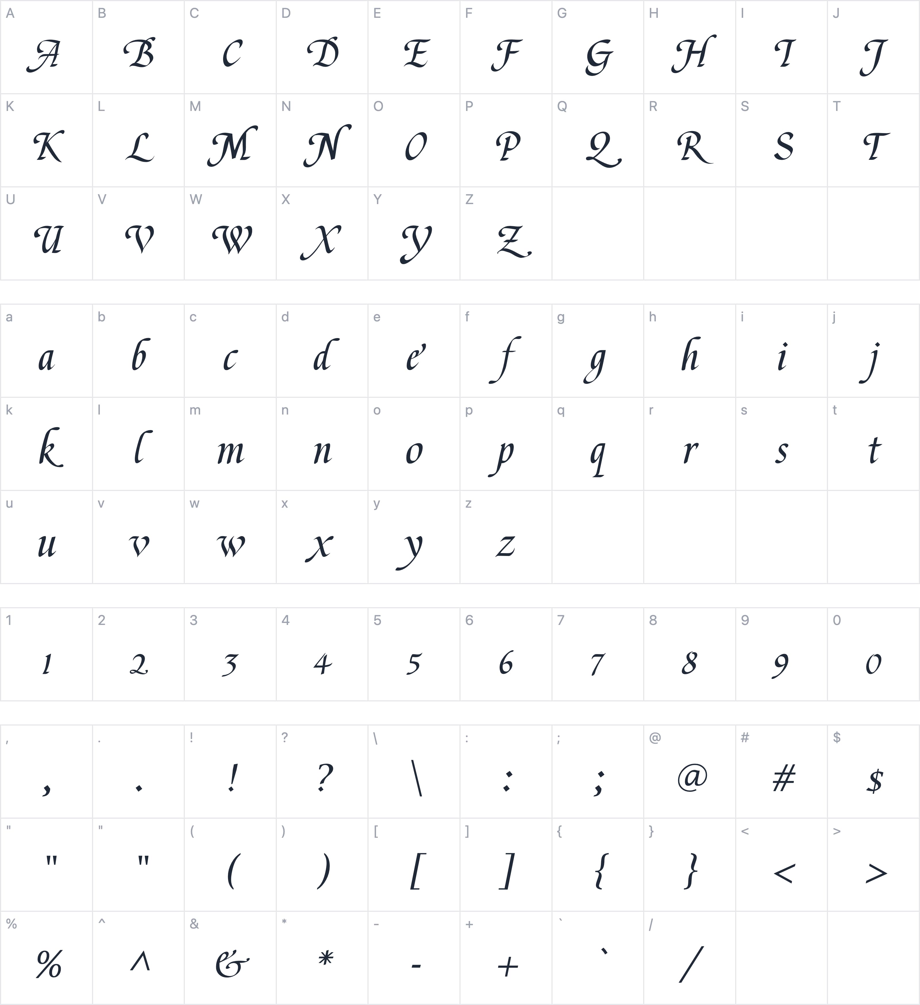 ZCOOL Addict Italic字符映射图