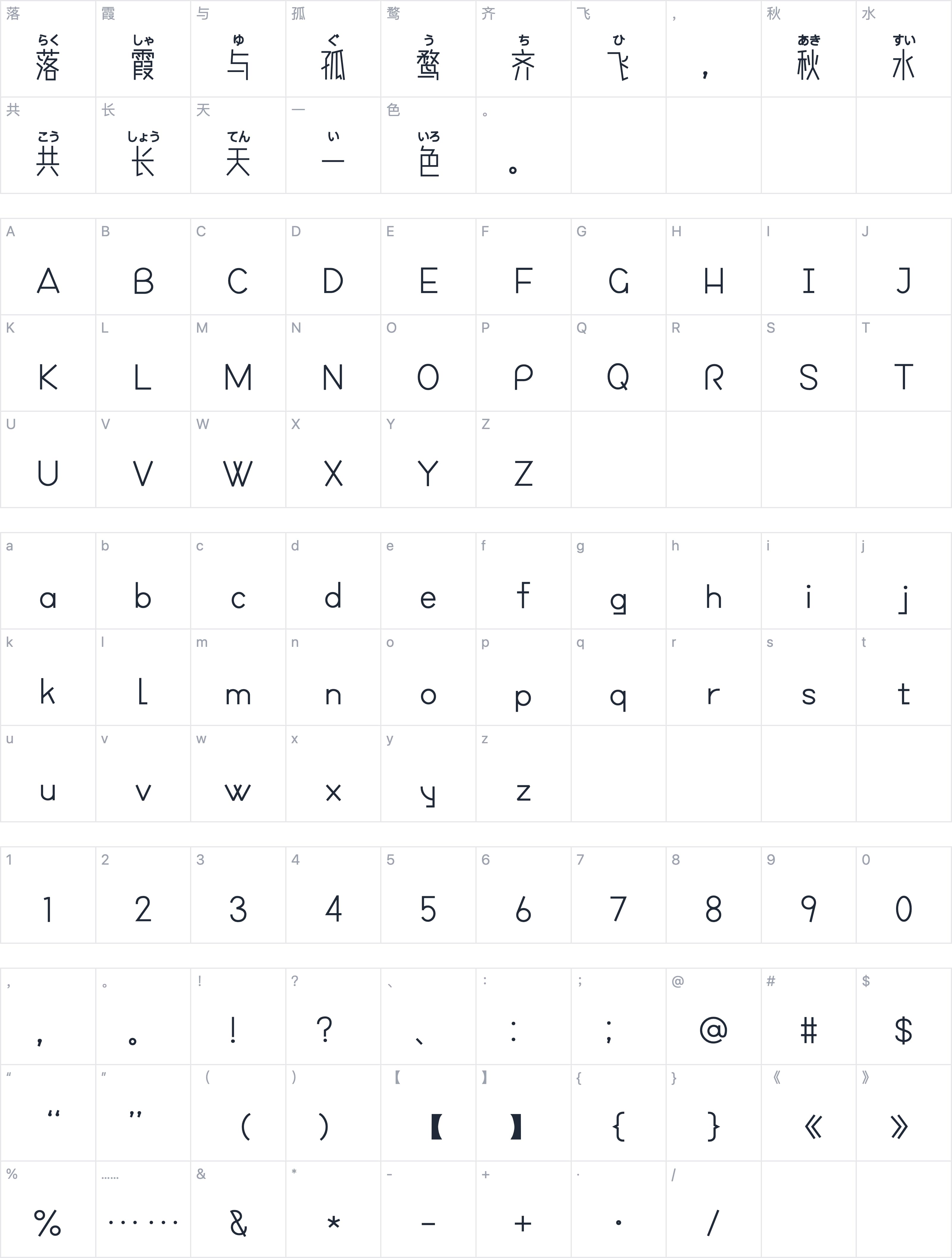Aa北海道日文字幕体字符映射图