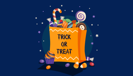 五彩缤纷的万圣节糖果袋背景矢量素材(EPS/AI)