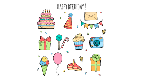 手绘生日元素矢量素材(EPS/AI/PNG)