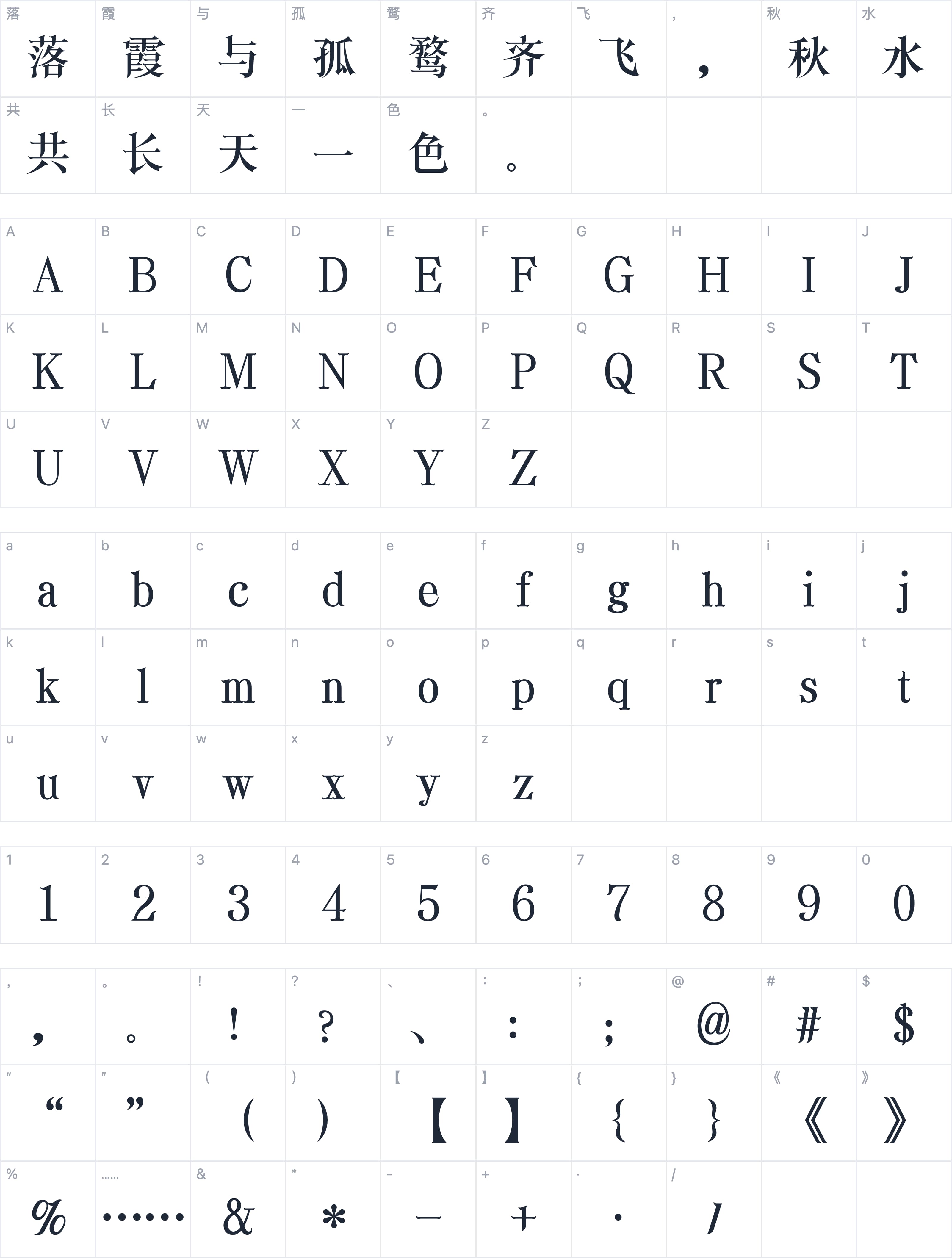 Aa之云体字符映射图