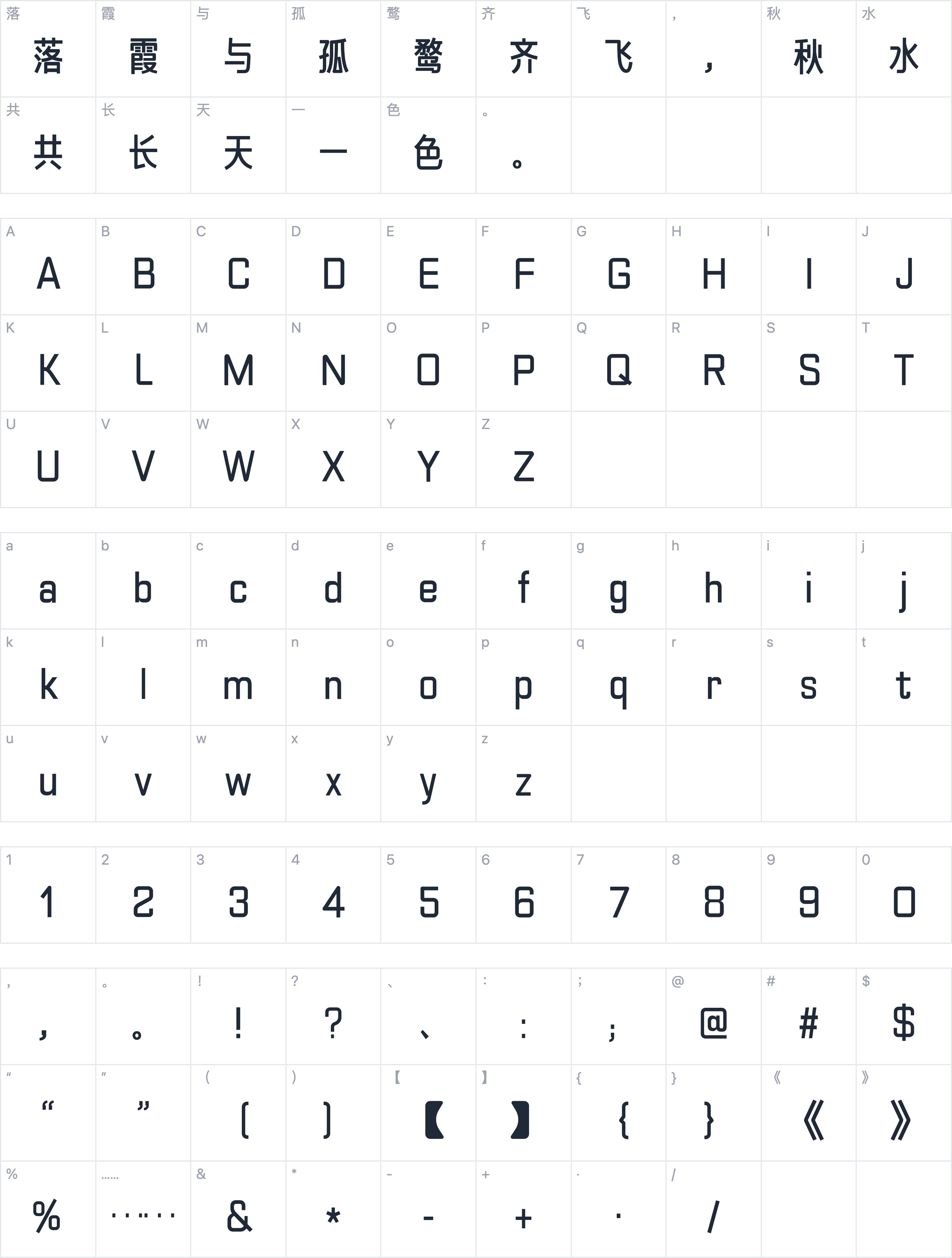 Aa弯道黑体字符映射图