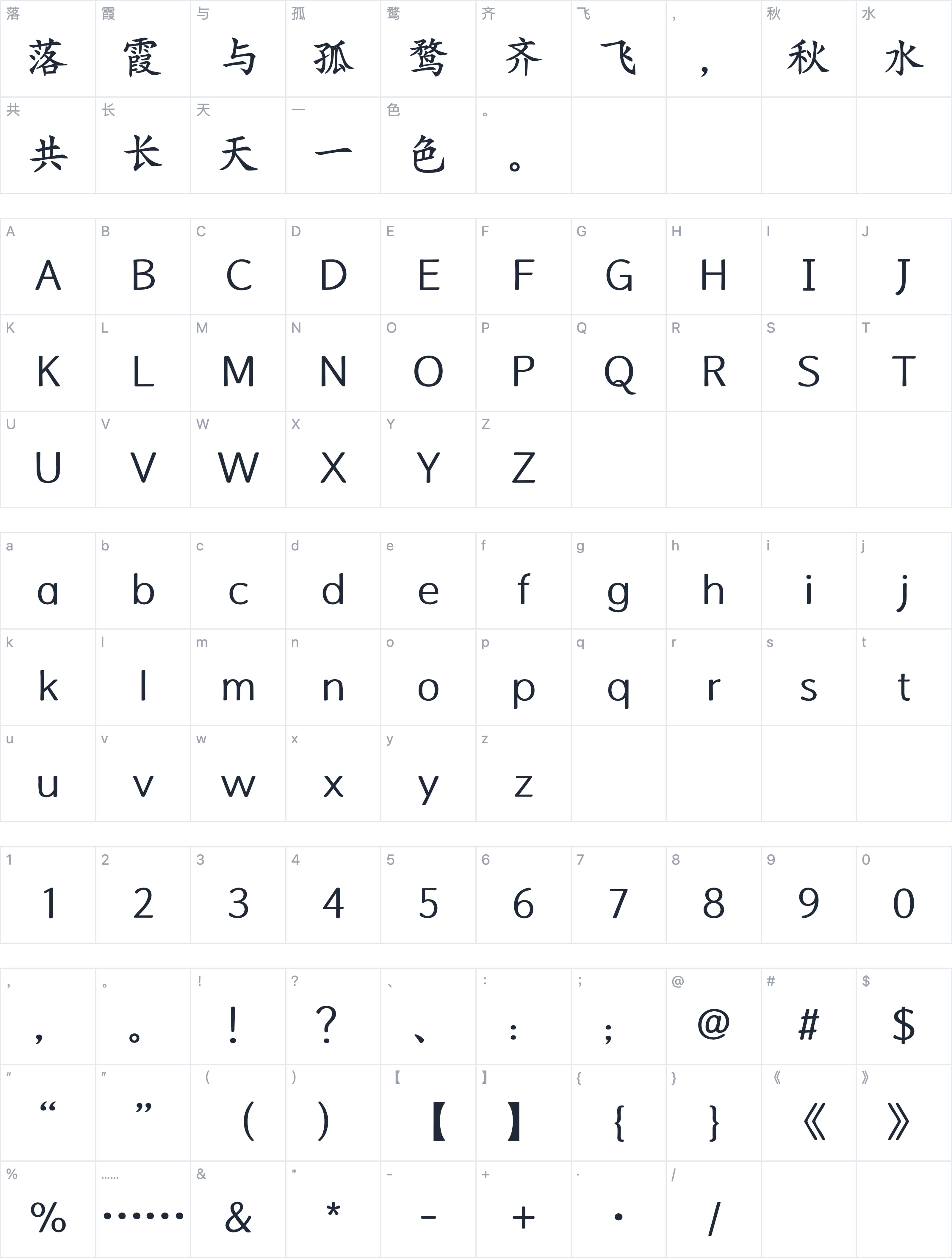 Aa教科书字体字符映射图