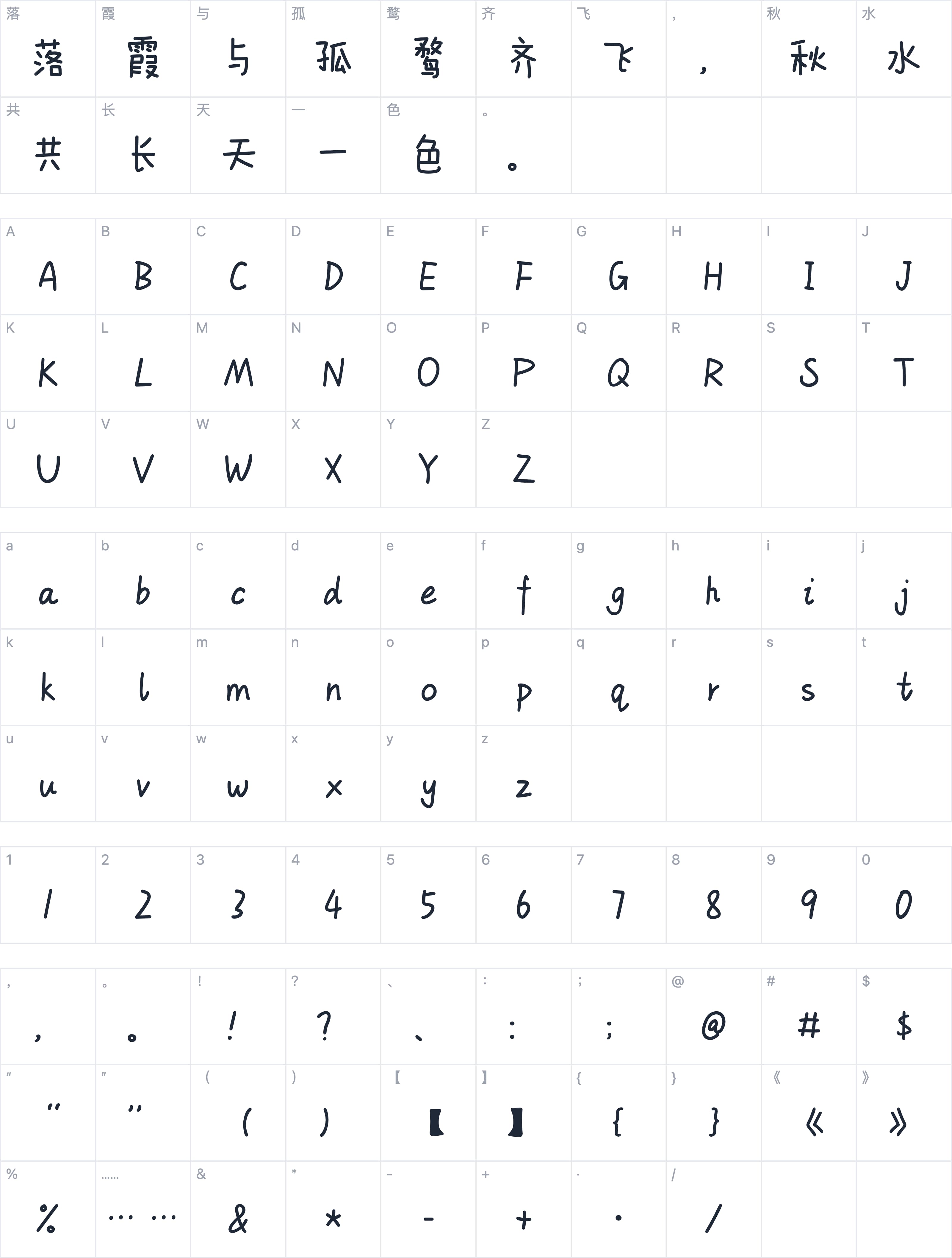 Aa喵不可言字符映射图