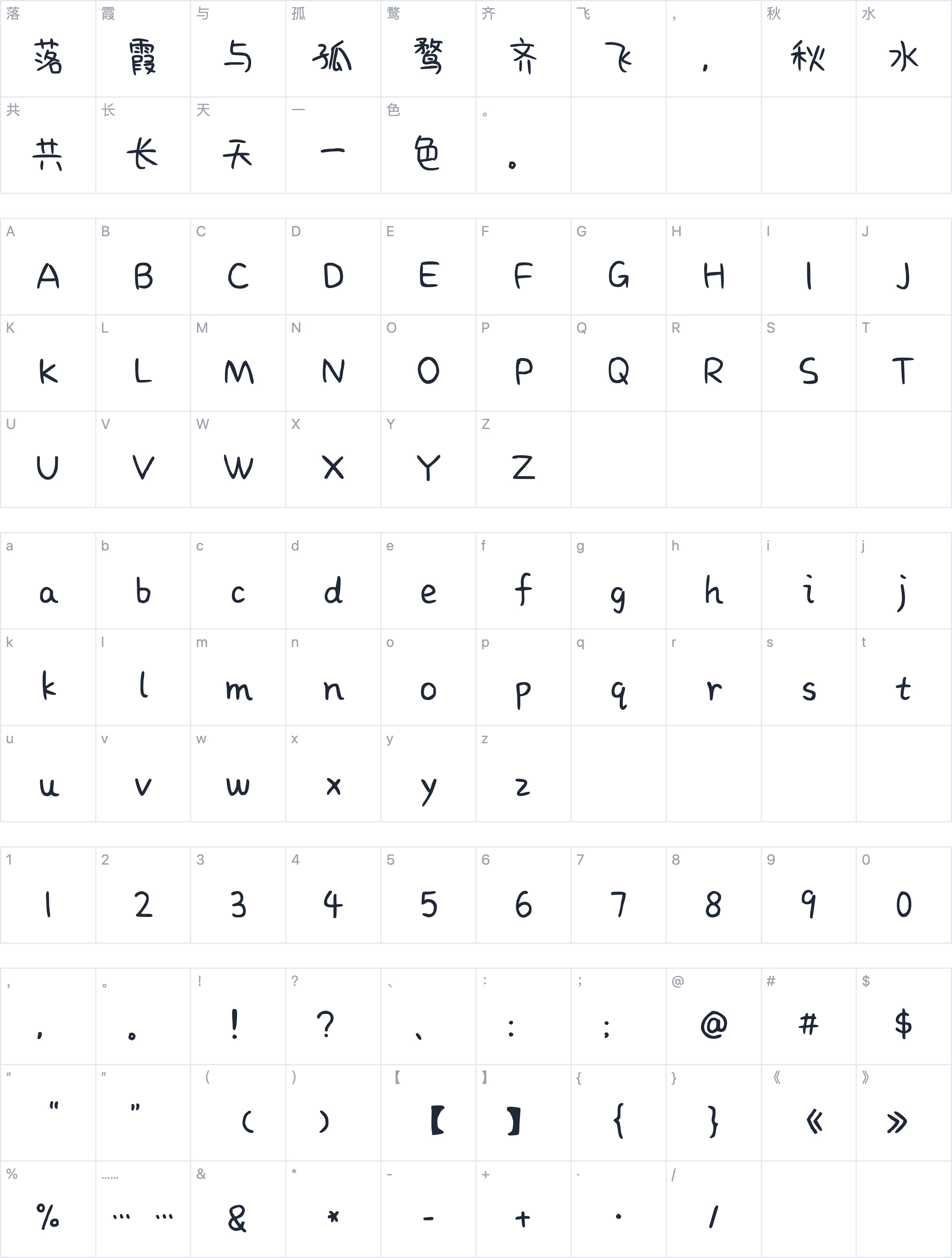Aa小酒窝字符映射图