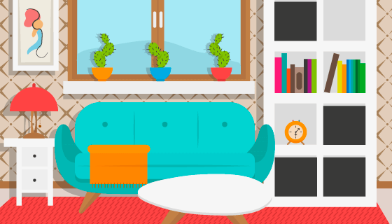 现代舒适客厅矢量素材(EPS/AI)