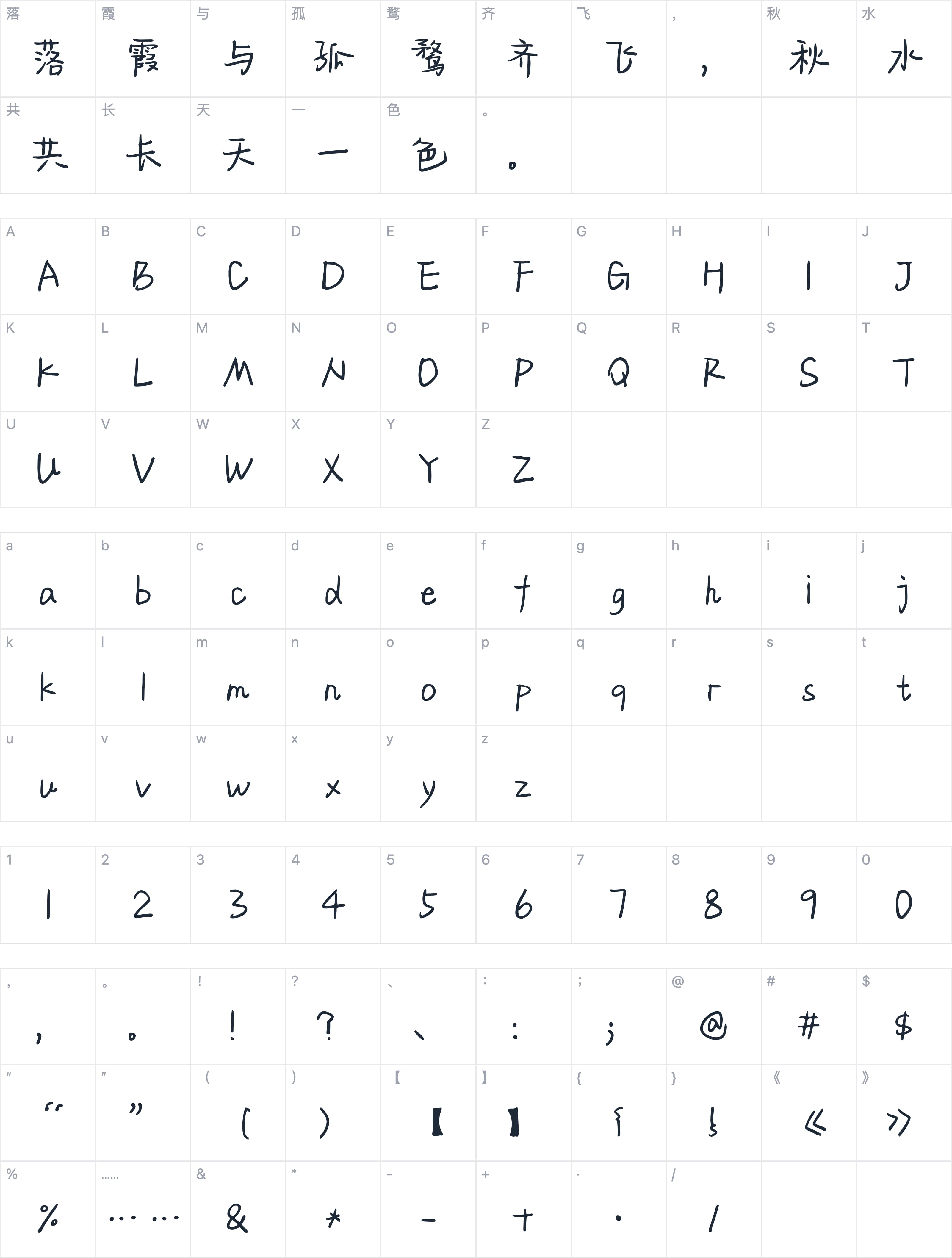 Aa半糖咖啡字符映射图