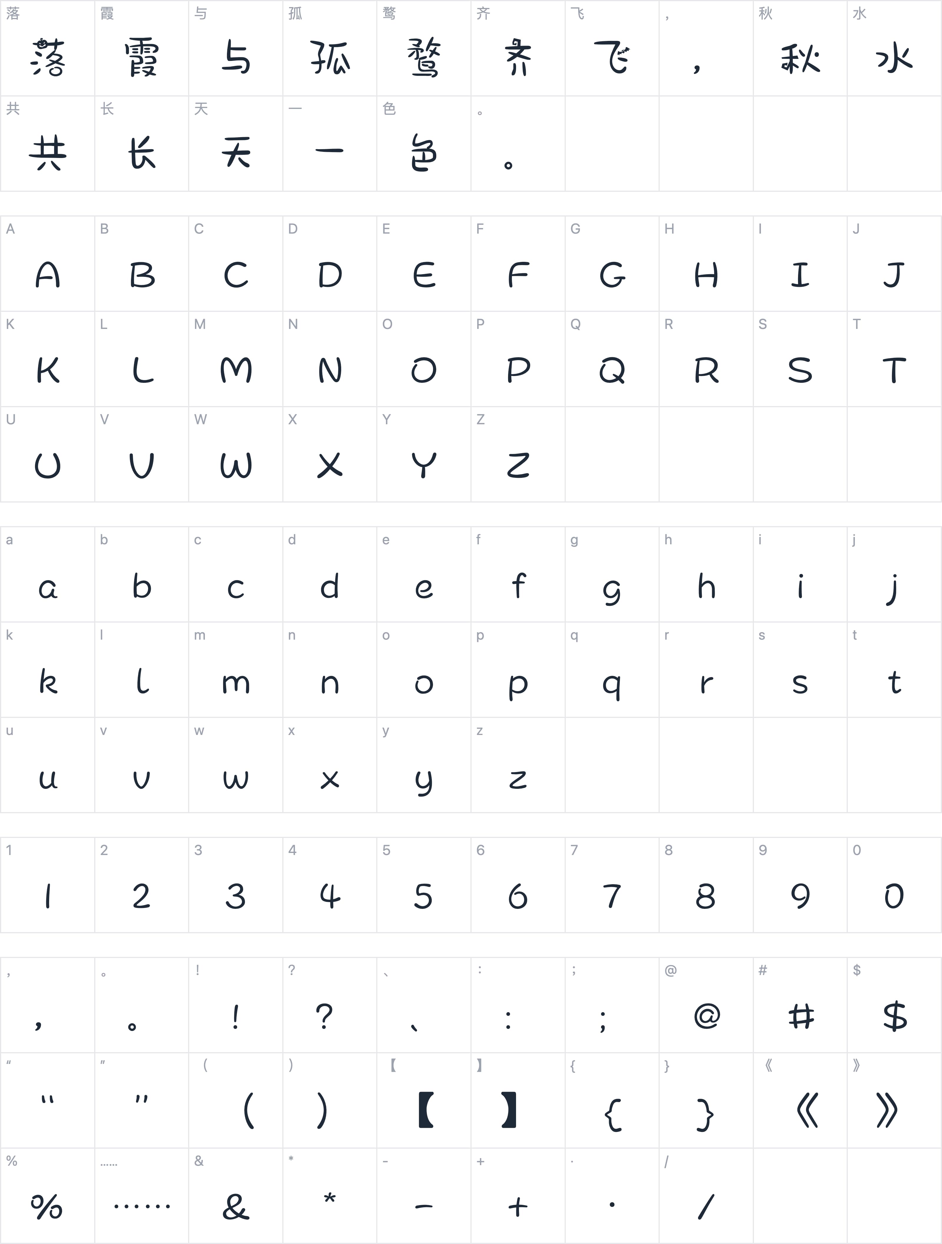 Aa小南瓜字符映射图