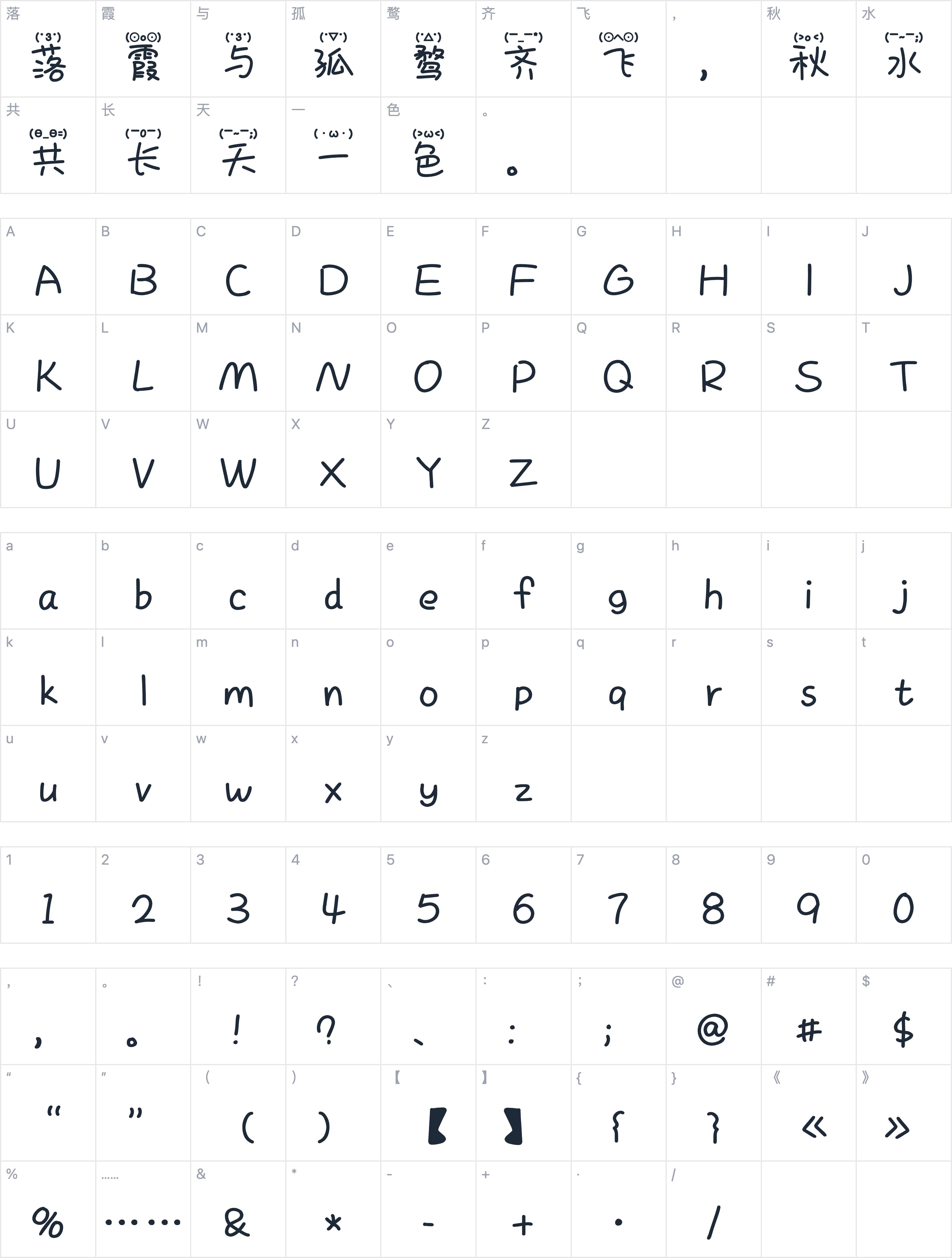 Aa颜文字字符映射图