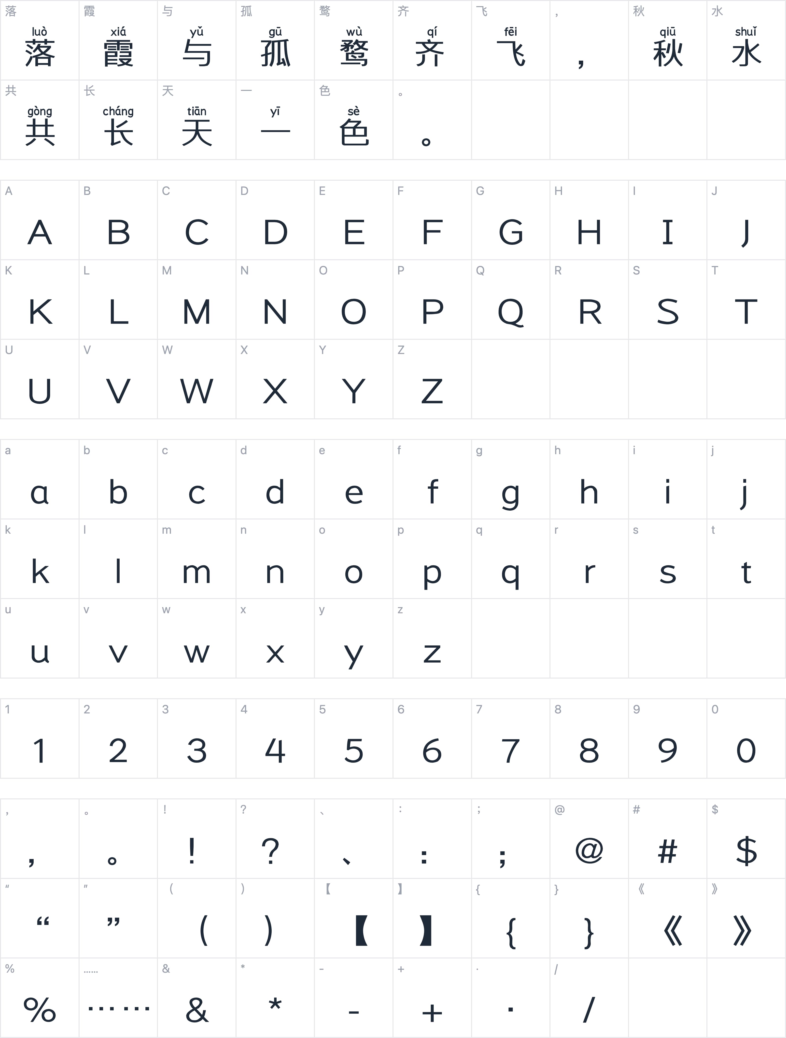 Aa扁黑拼音体字符映射图