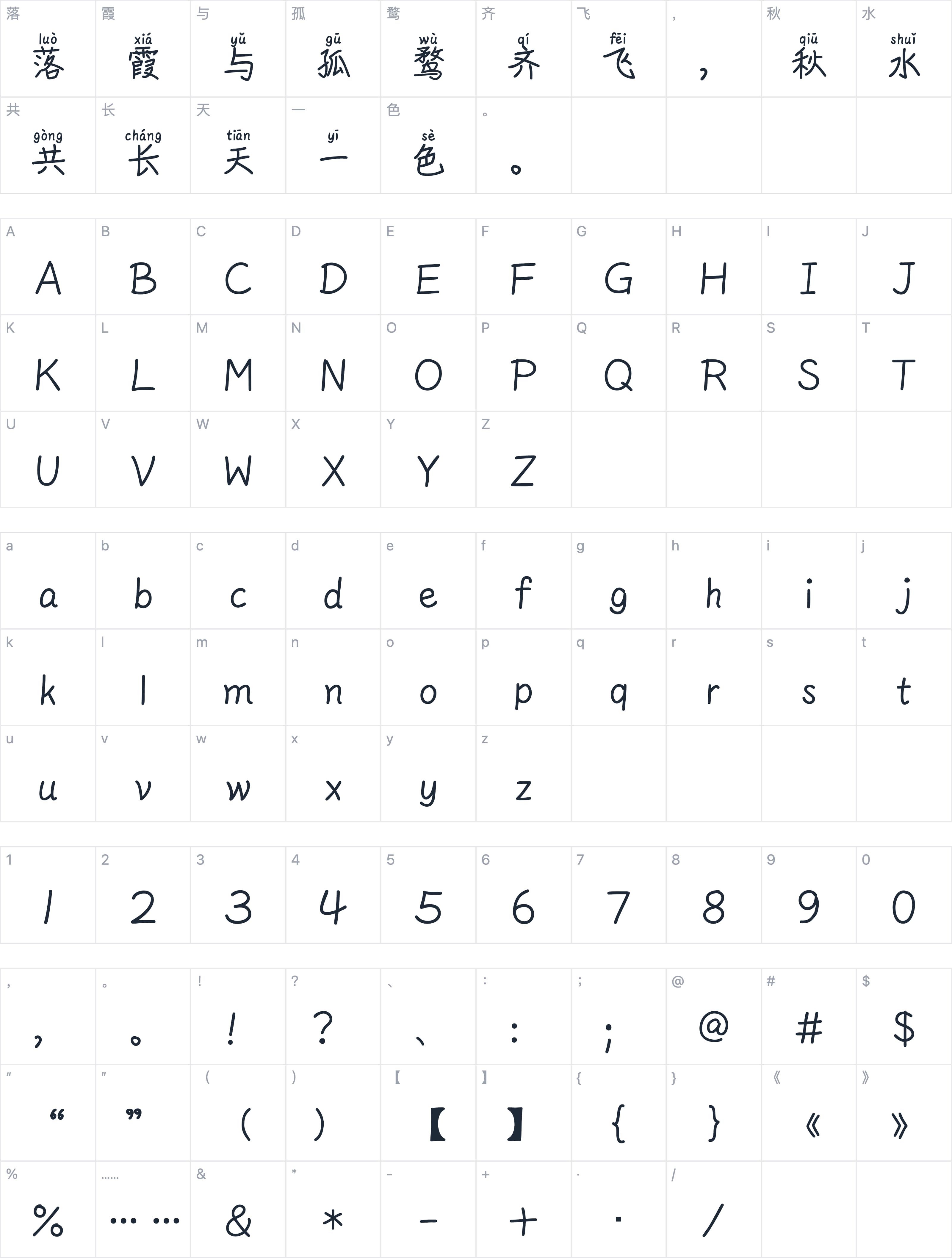 Aa纯真拼音体字符映射图