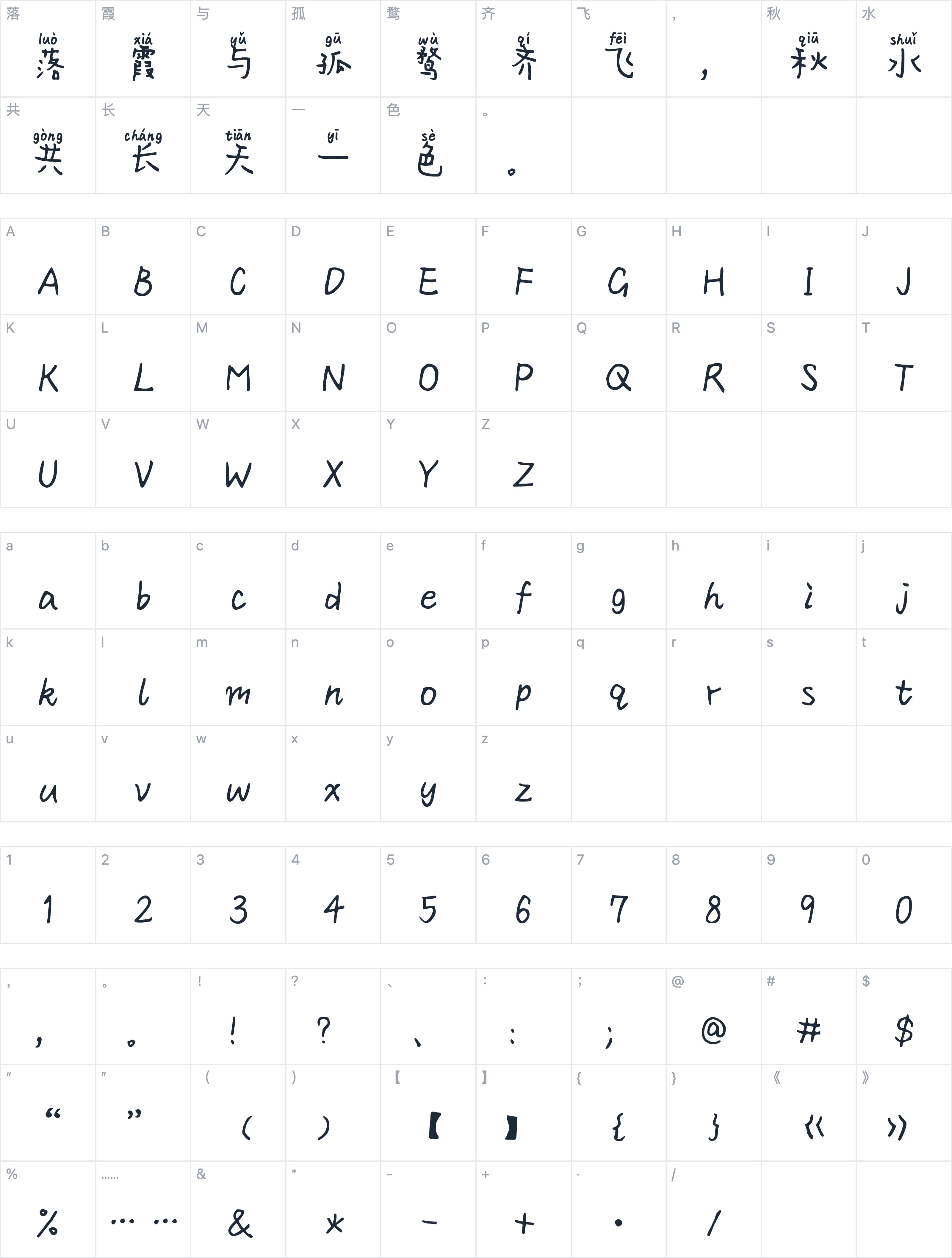 Aa等等拼音体字符映射图