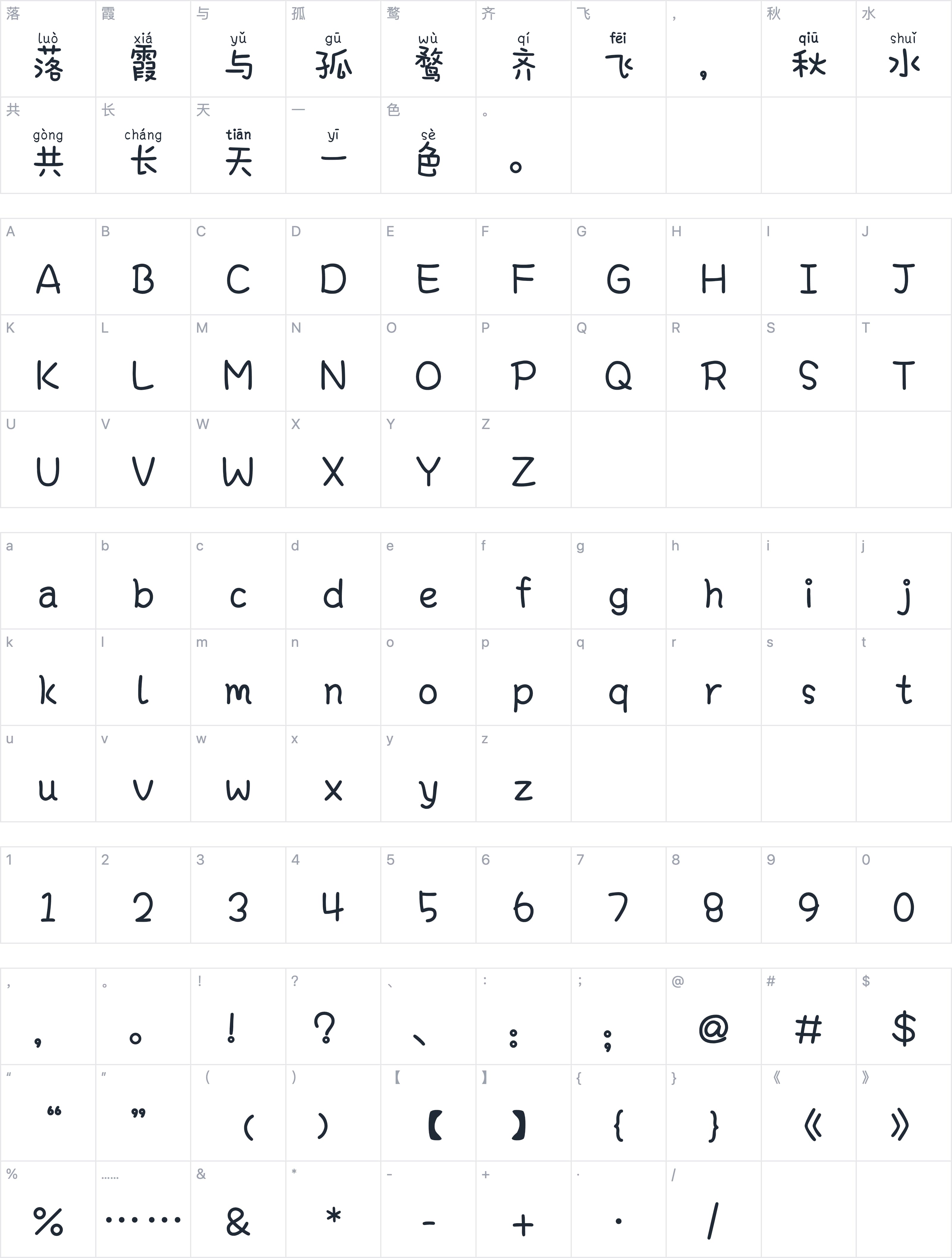 Aa元气拼音体字符映射图
