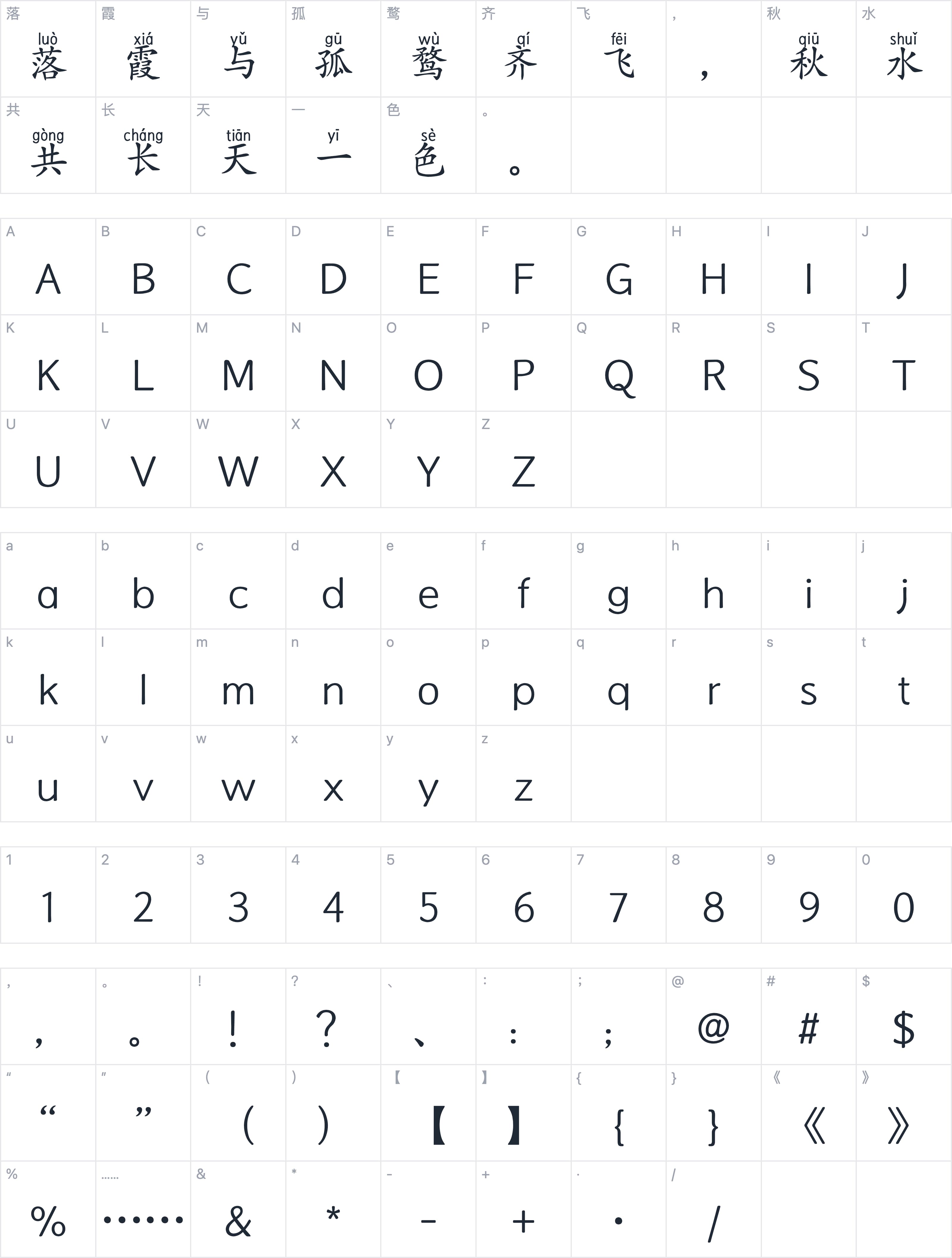 Aa小小楷拼音体字符映射图