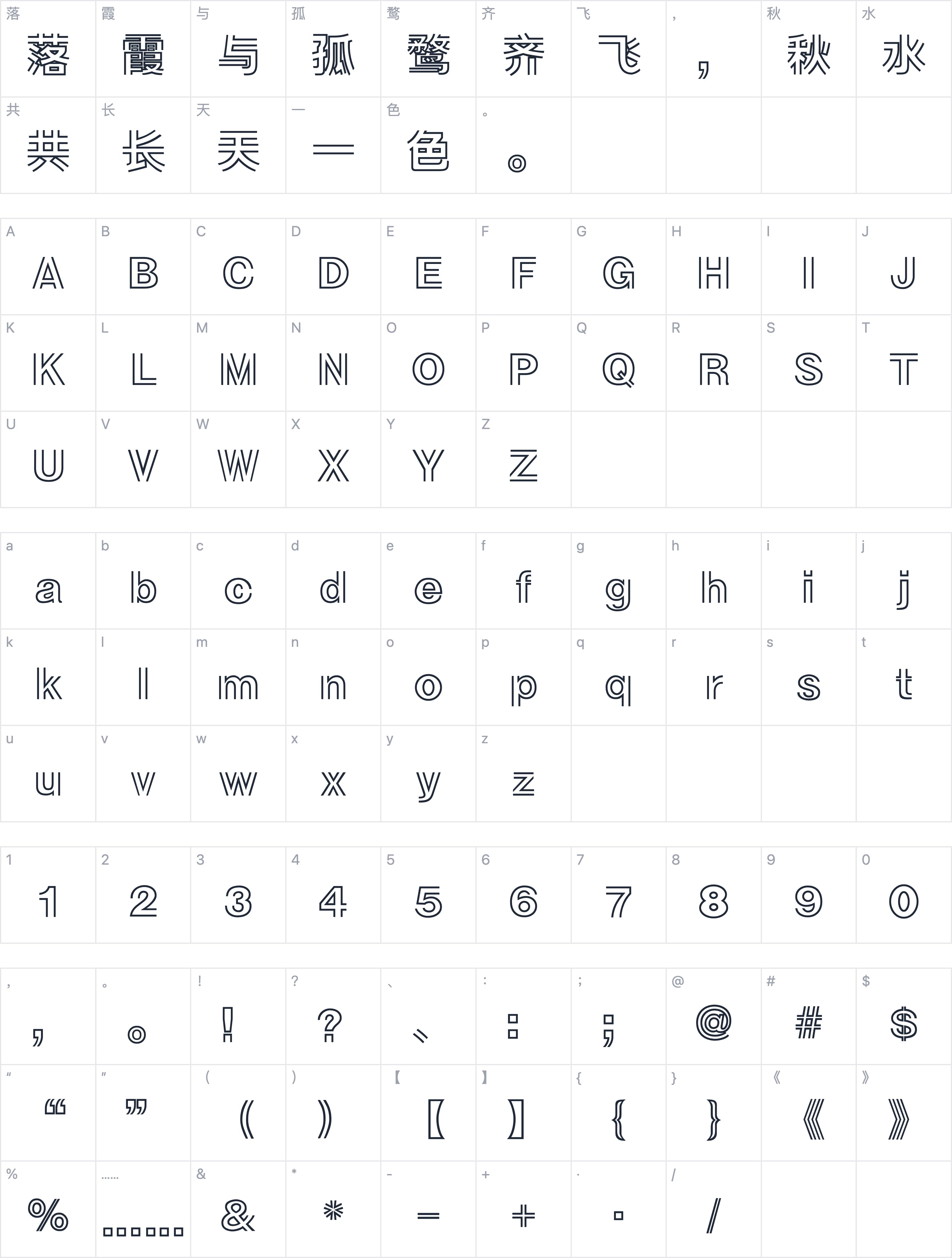 锐字真言中国清零体-闪字符映射图