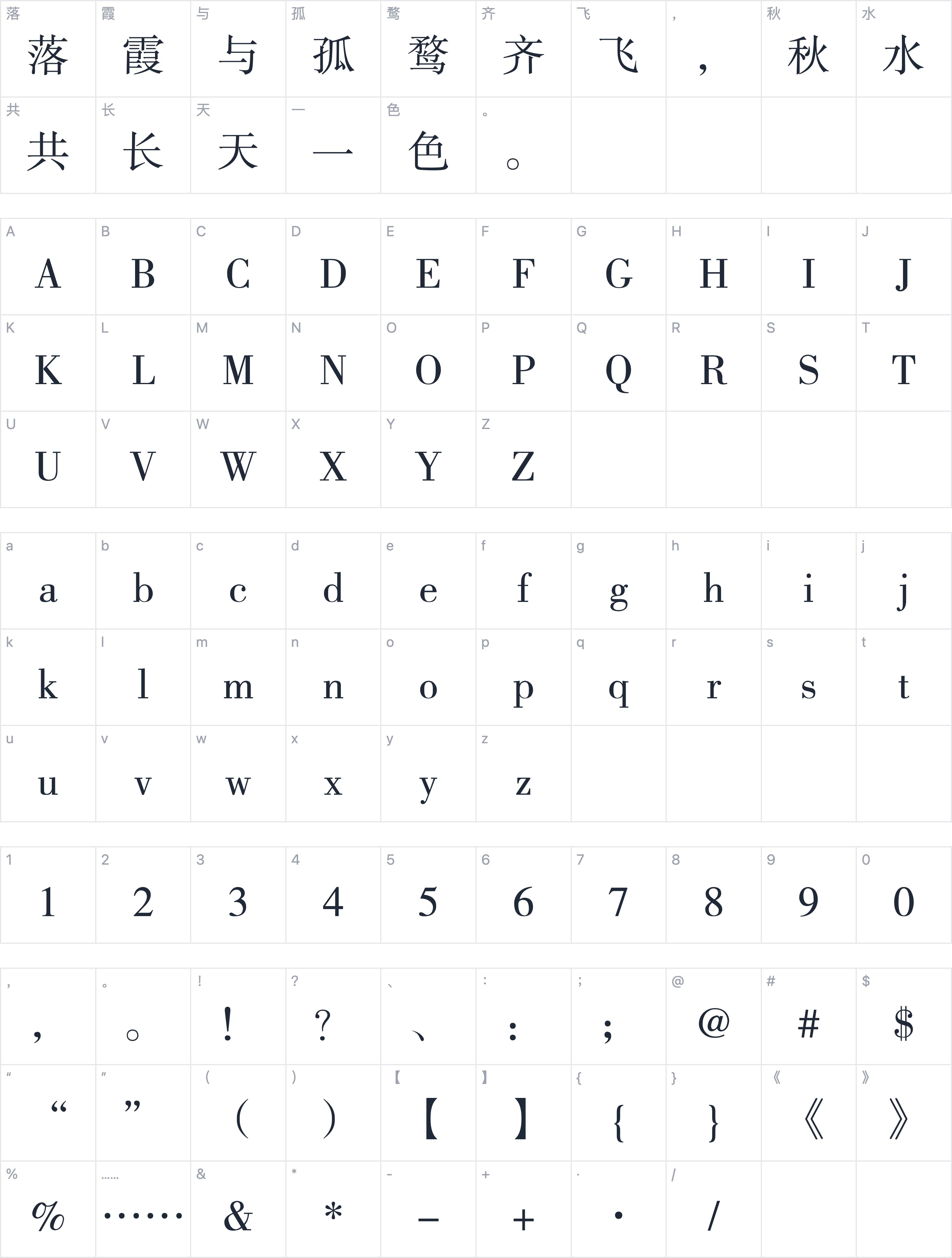 方正书宋简体字符映射图