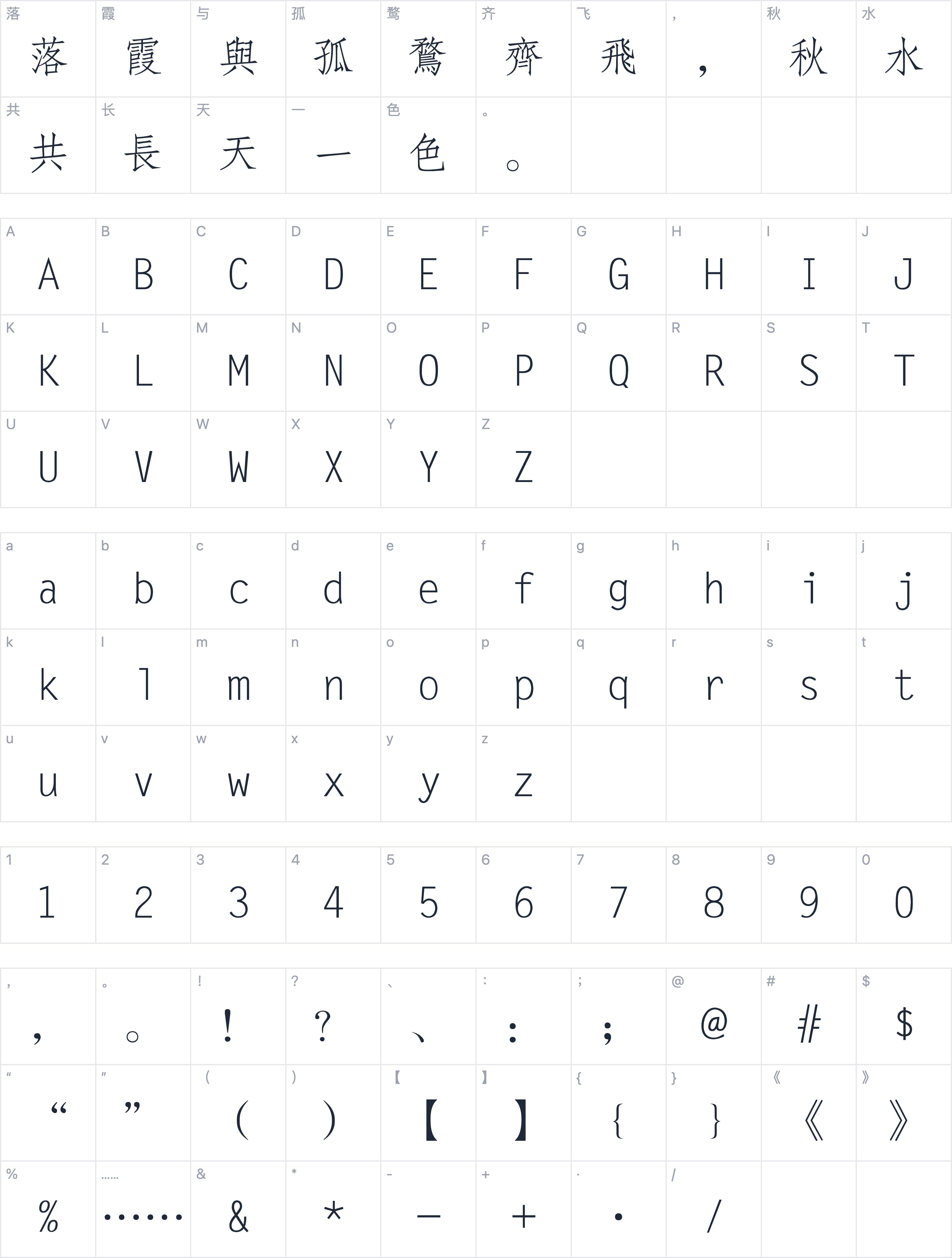 方正仿宋繁体字符映射图
