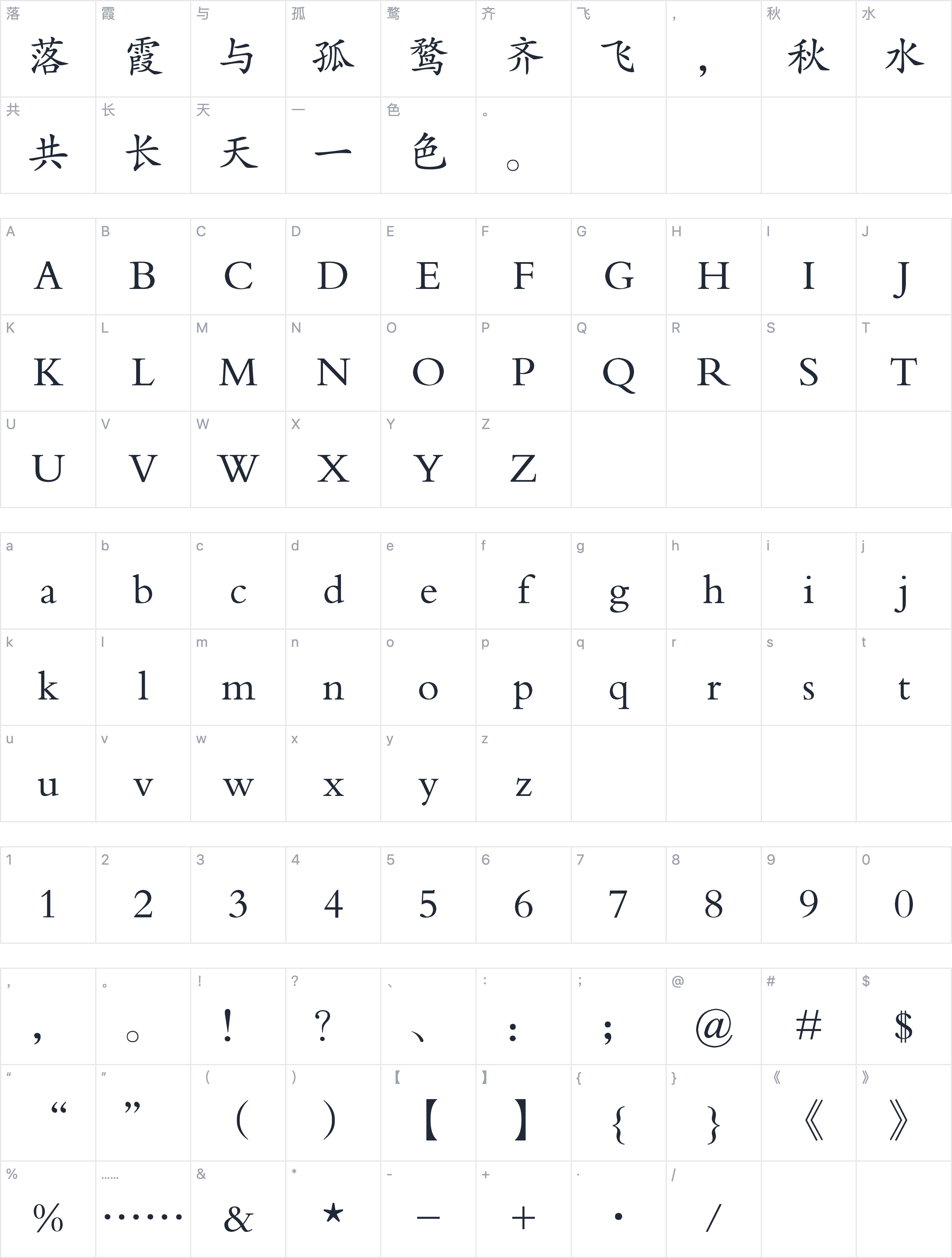方正楷体简体字符映射图