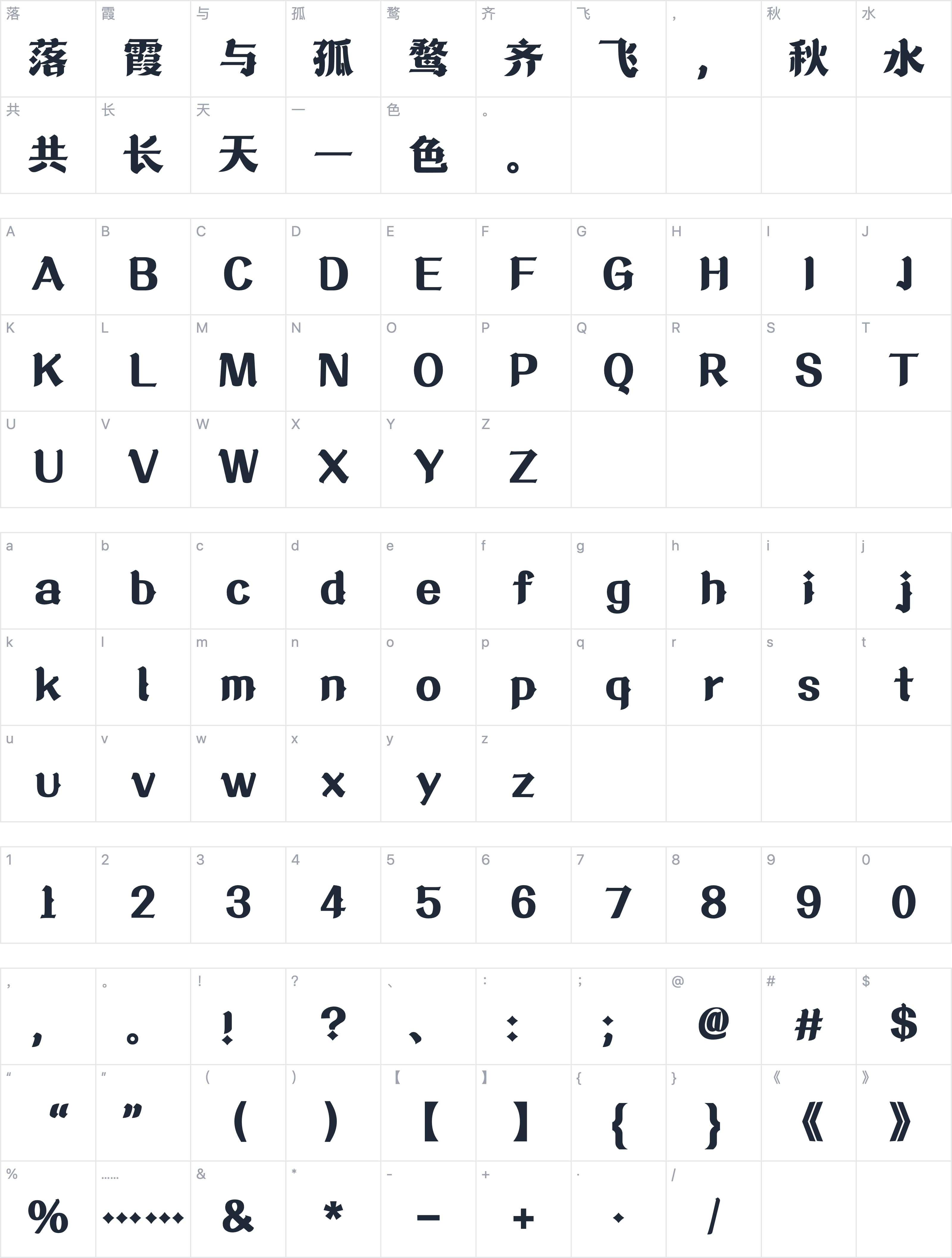 山海幻影哥特字符映射图