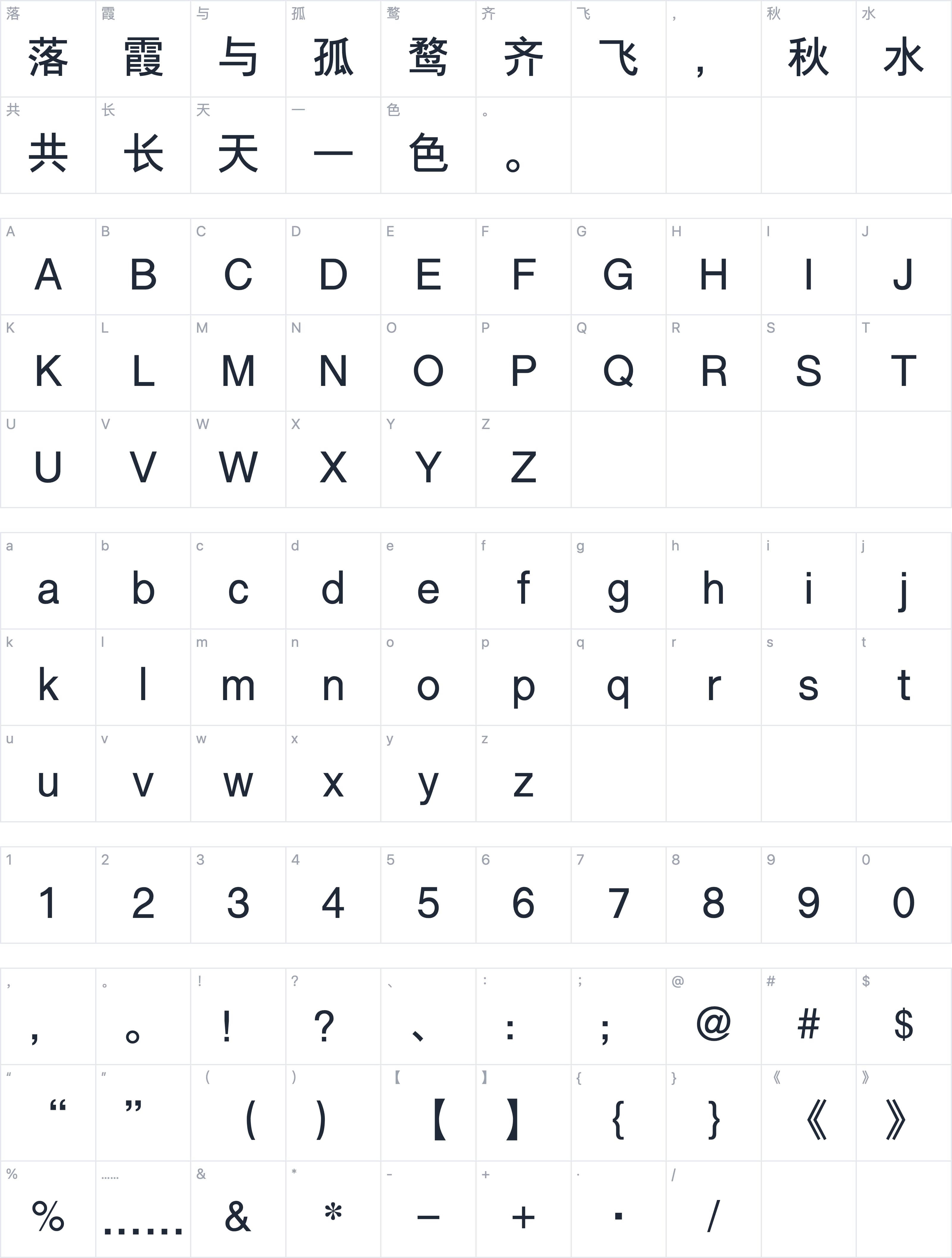 联想小新黑体字符映射图
