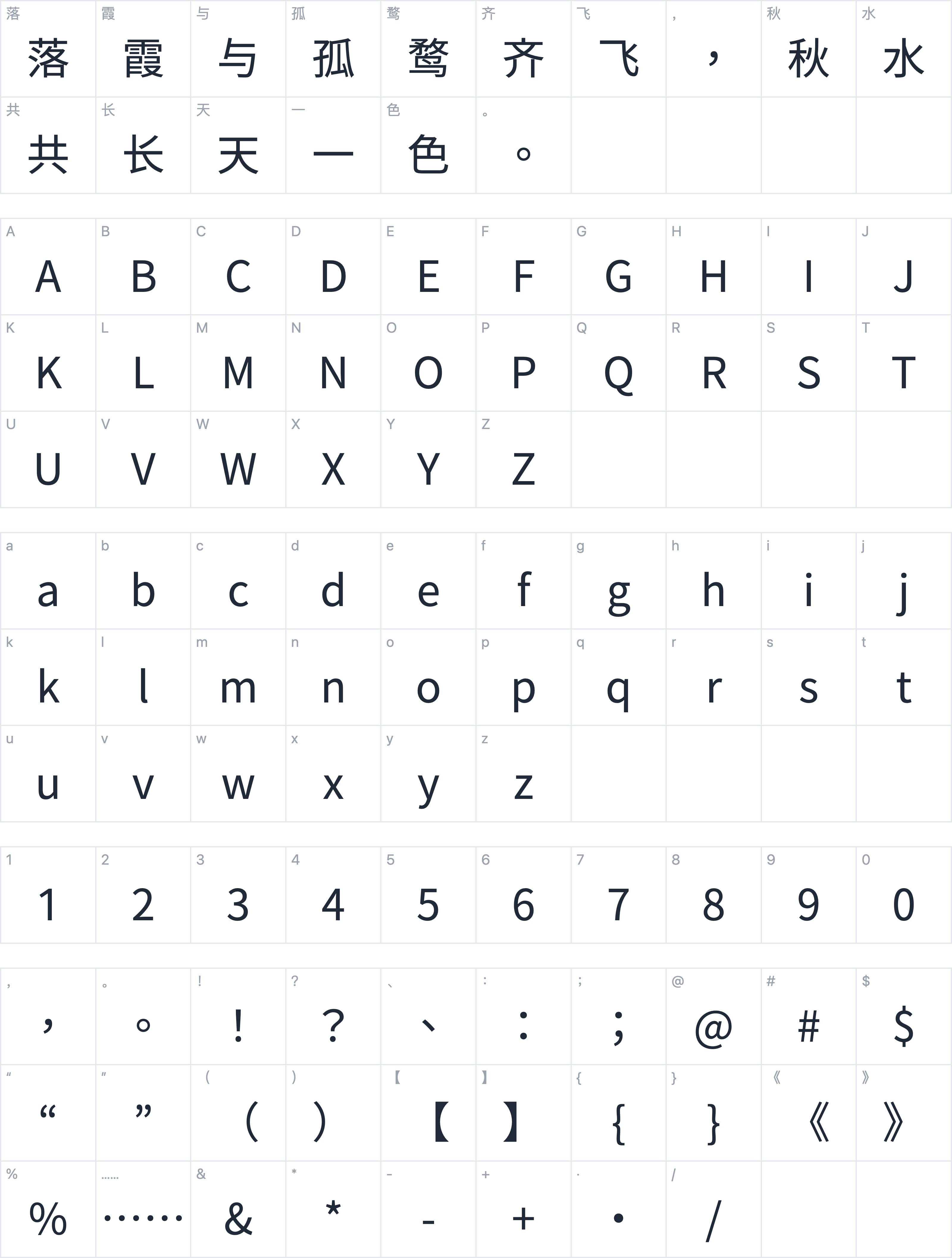 源样黑体字符映射图