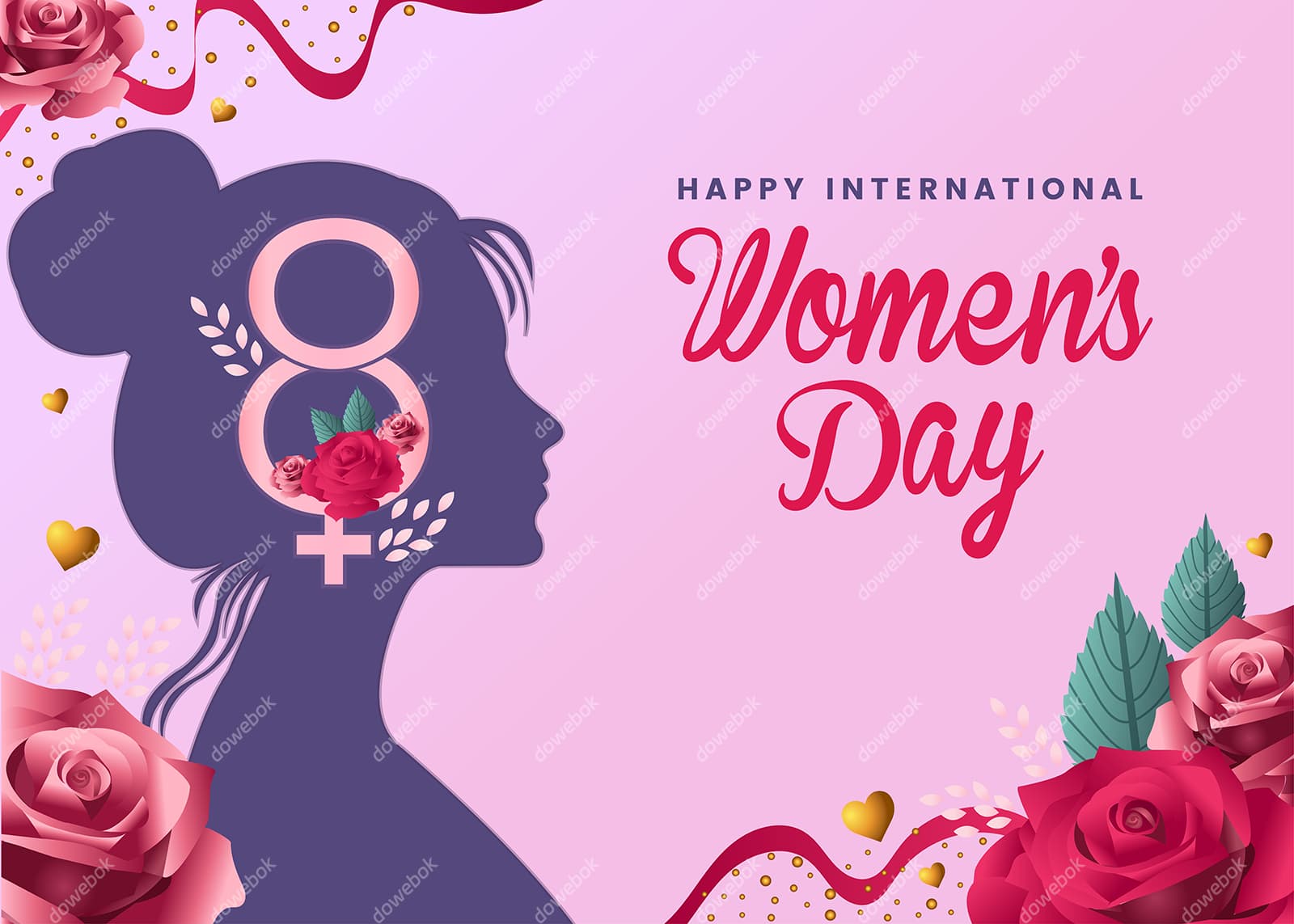 女性侧脸剪影和玫瑰花设计国际妇女节图片矢量素材(EPS)