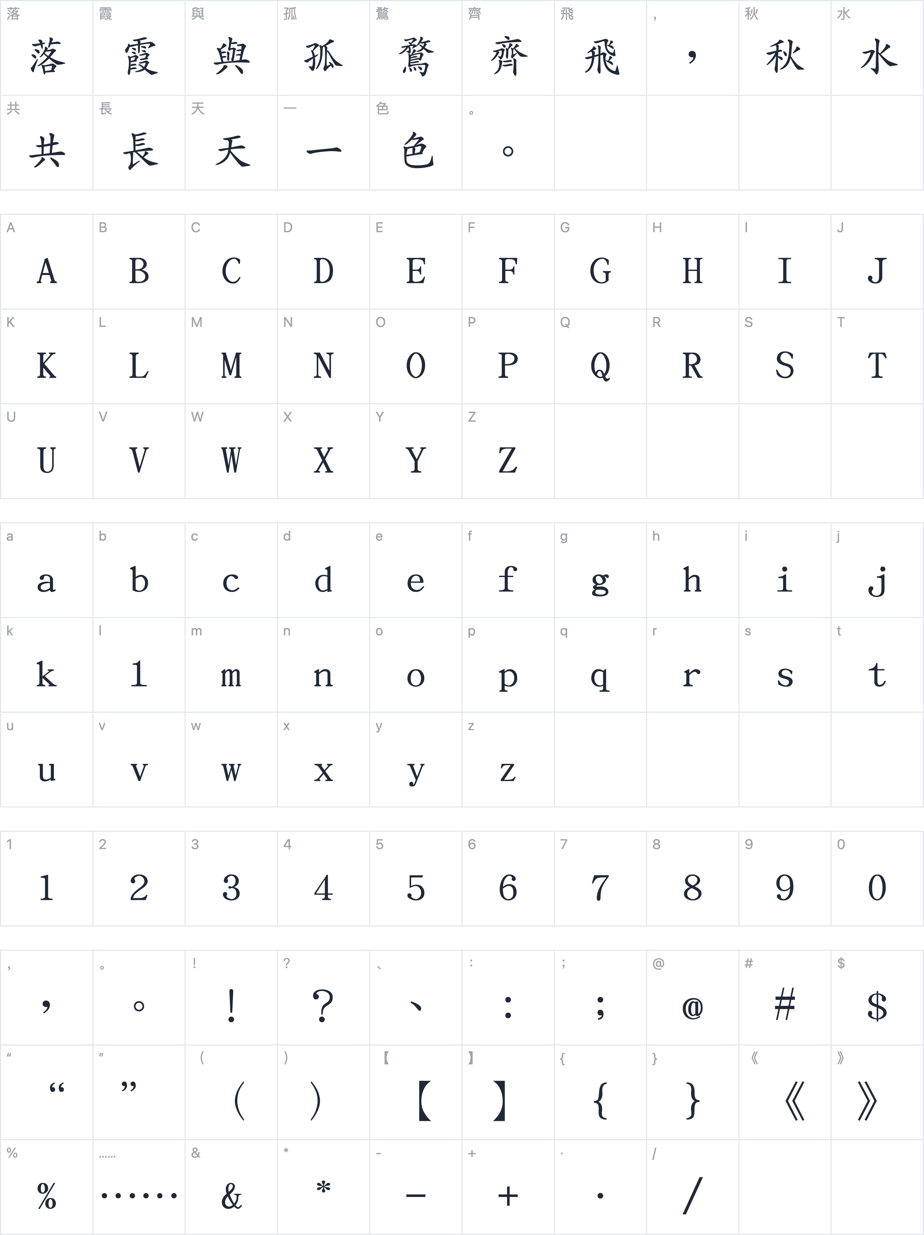 文鼎PL中楷字符映射图