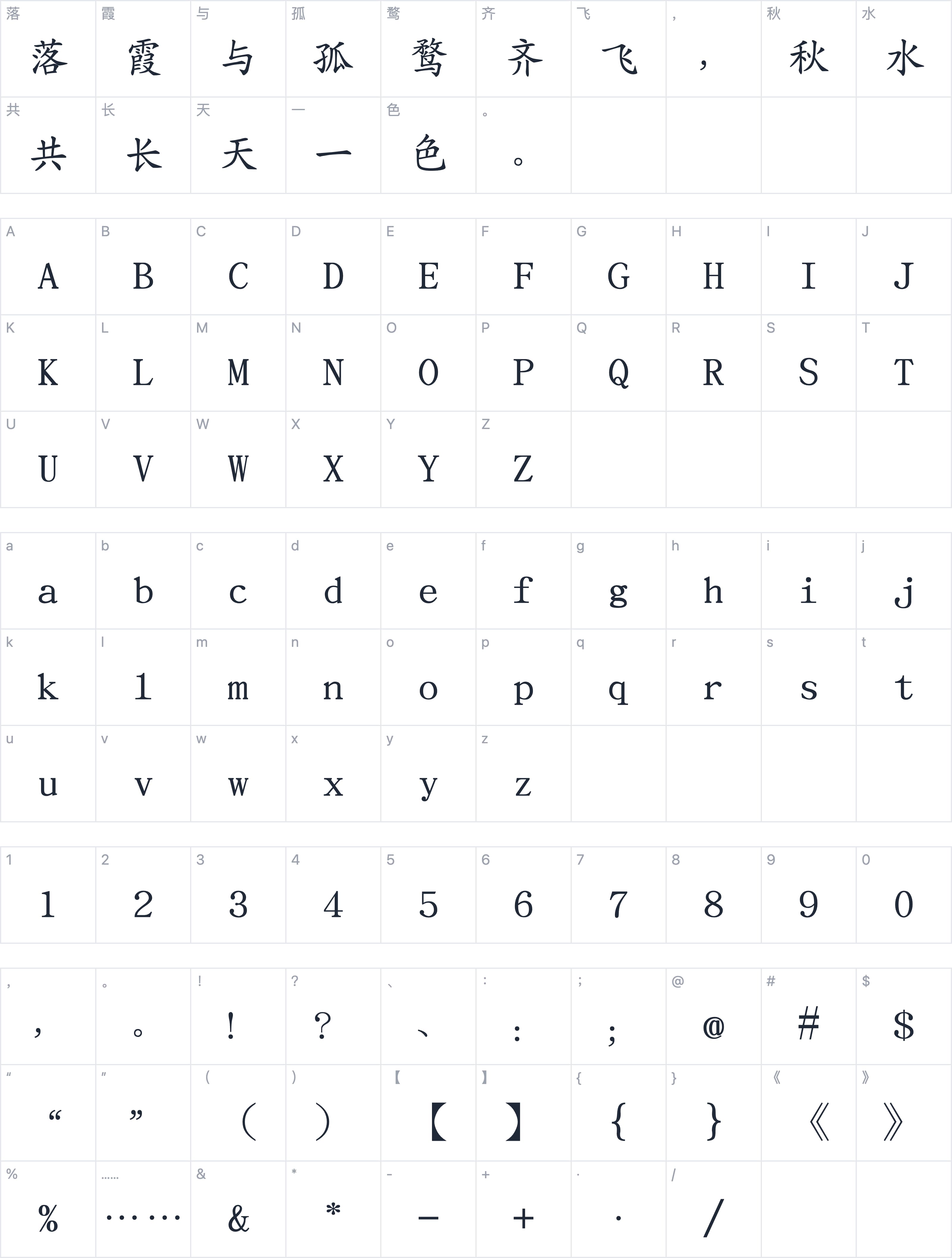 文鼎PL简中楷字符映射图