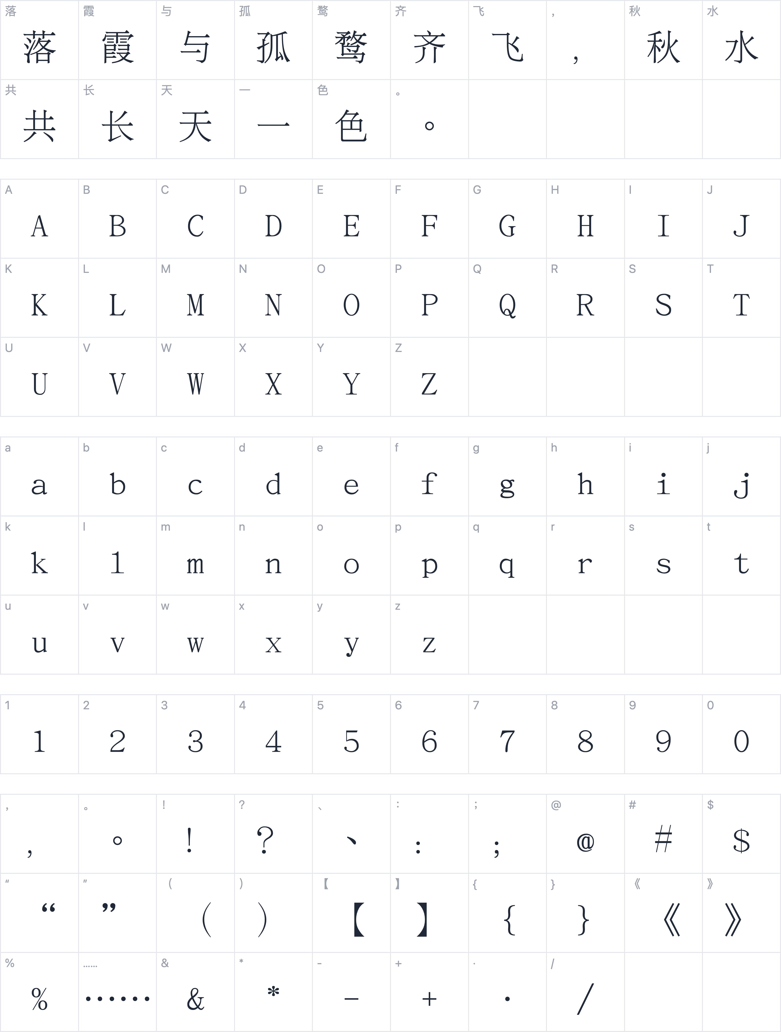 文鼎PL UMing字符映射图