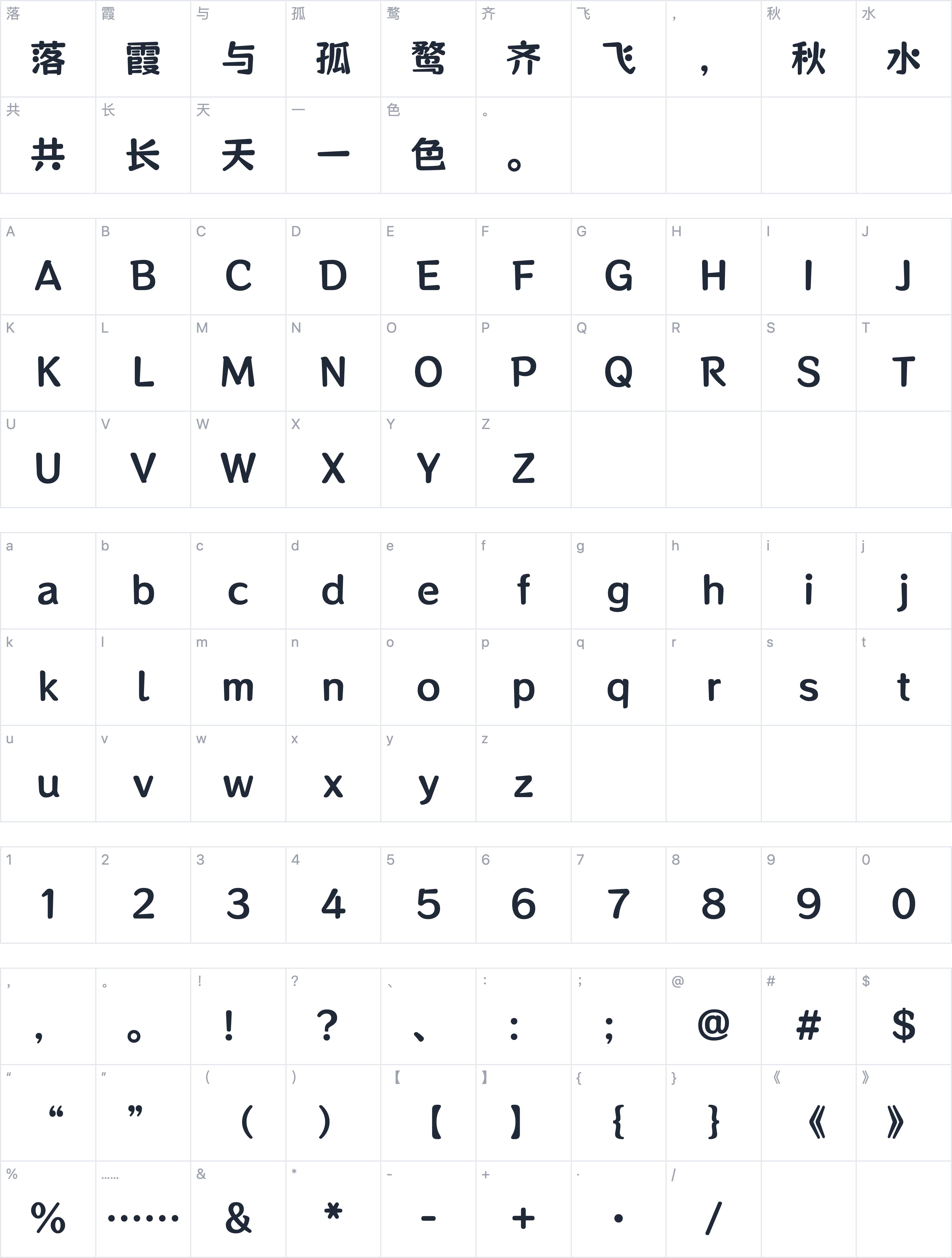 猫啃珠圆体字符映射图