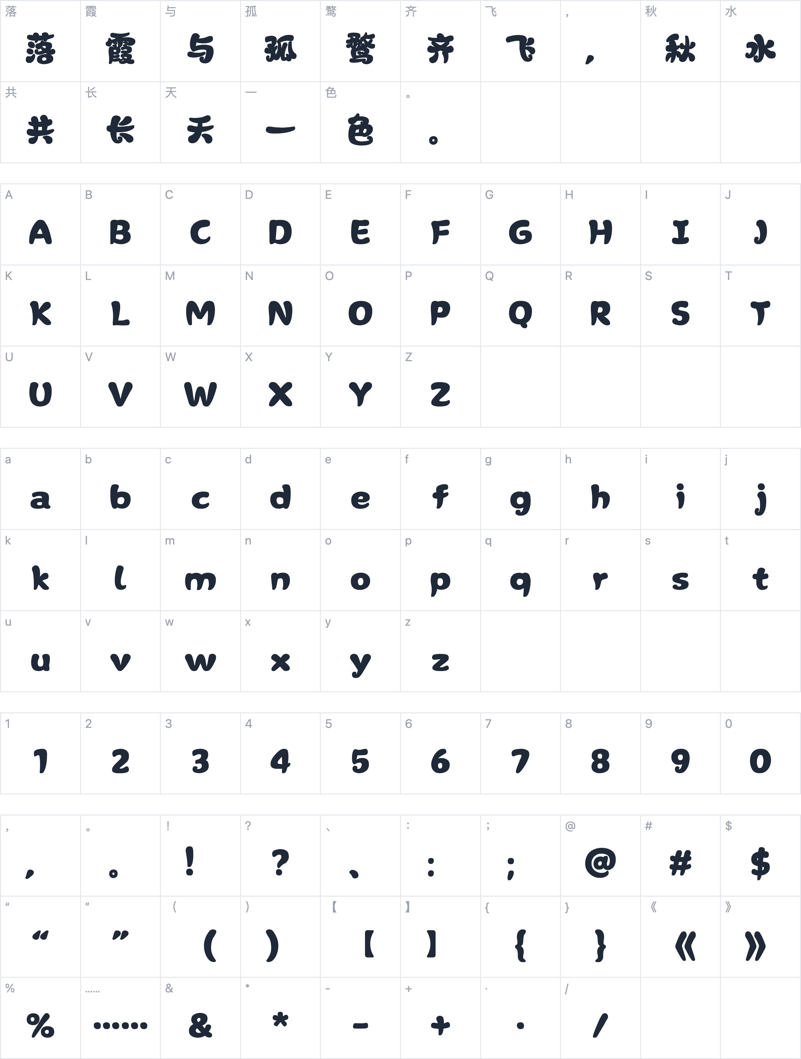 山海软萌熊字符映射图