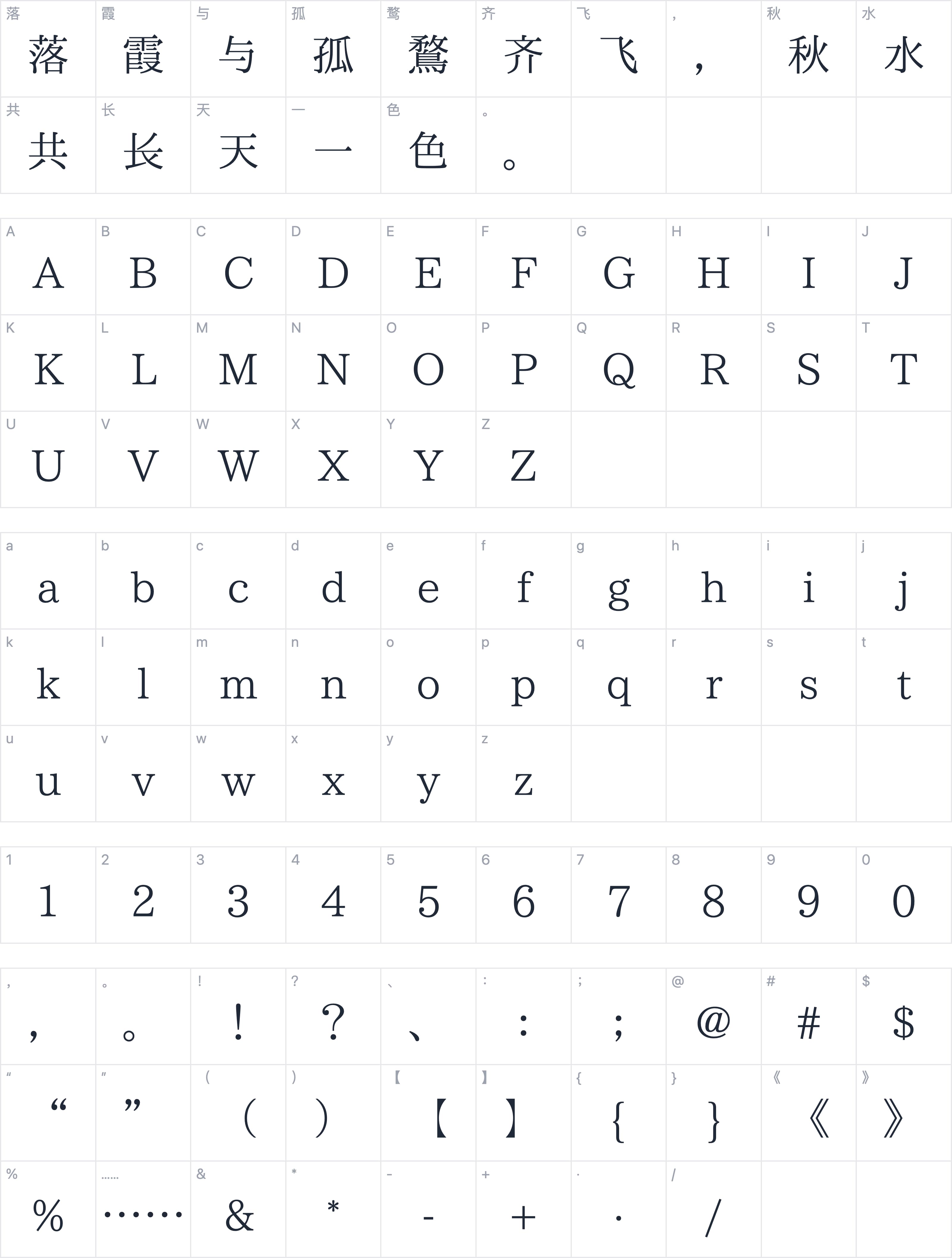 刻石录明体字符映射图