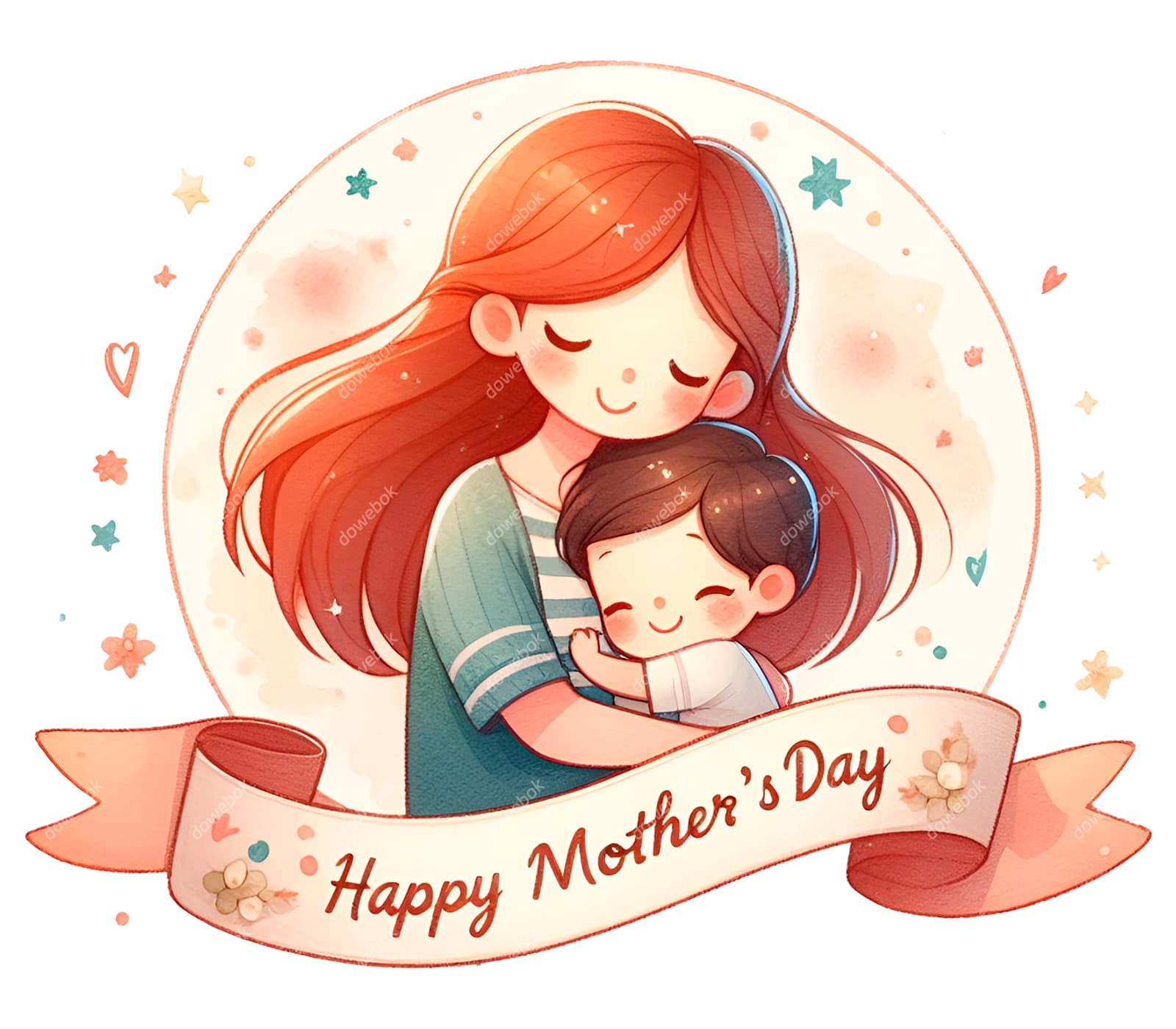 卡通风格母子拥抱母亲节图片素材(JPG)