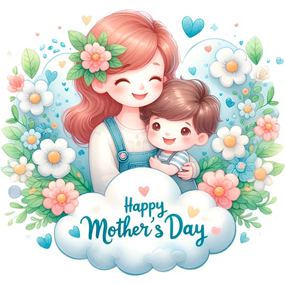 卡通风格母子拥抱母亲节图片素材(JPG)