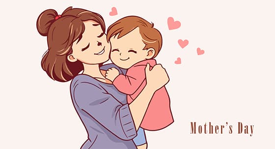 手绘风格母亲拥抱儿子母亲节矢量素材(EPS)