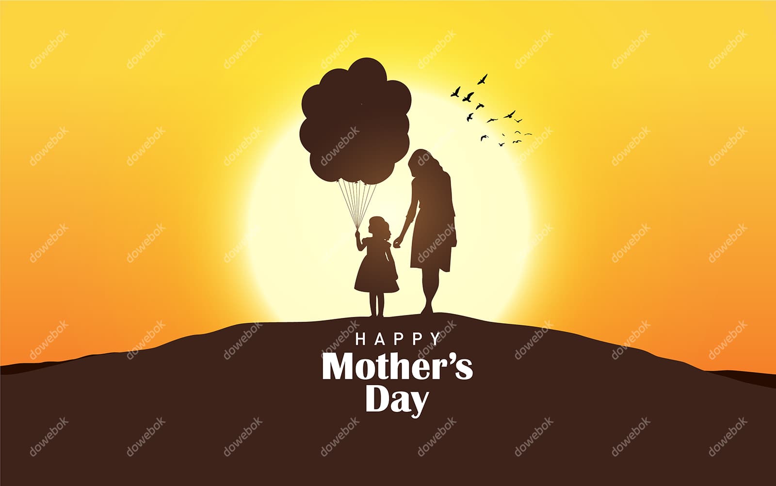 妈妈带女儿看日落设计母亲节矢量素材(EPS)