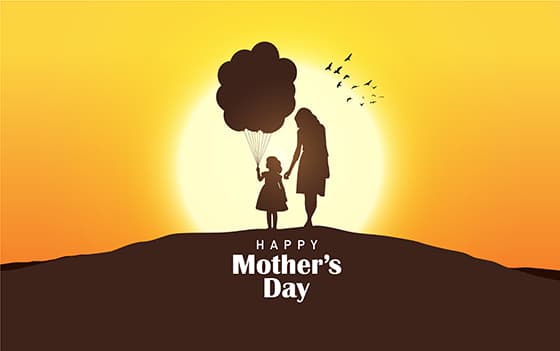 妈妈带女儿看日落设计母亲节矢量素材(EPS)