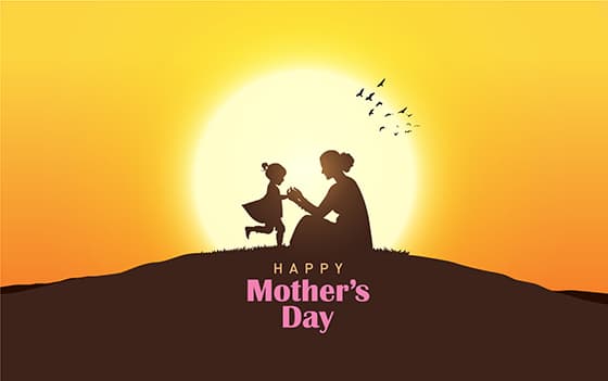 妈妈带女儿在日落下玩耍设计母亲节矢量素材(EPS)