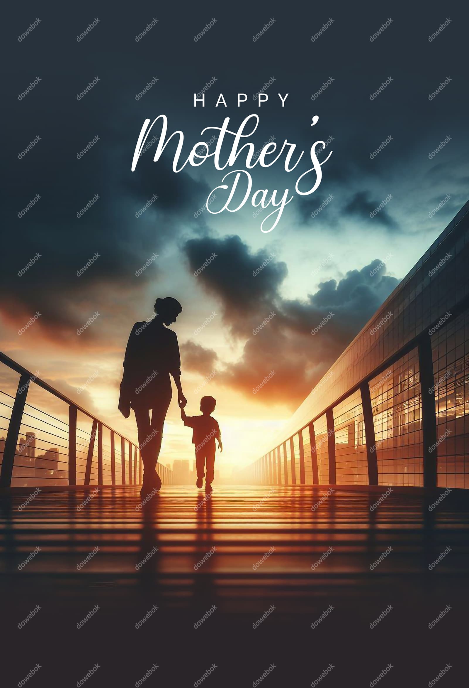 妈妈牵着儿子过桥设计母亲节海报 PSD 素材(PSD)