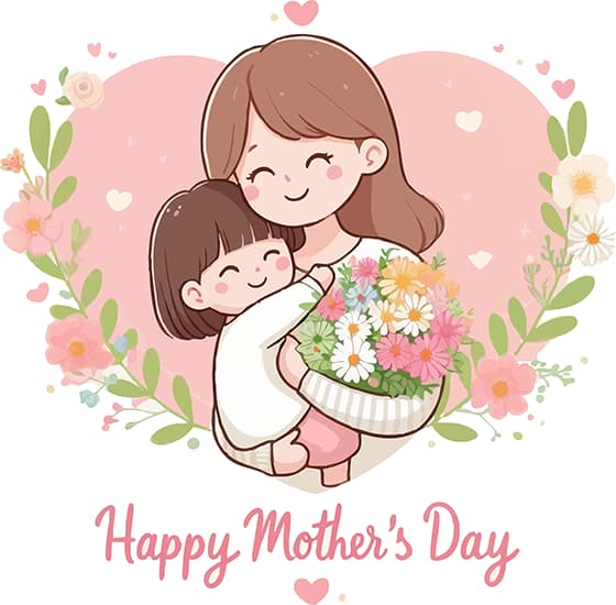 手绘风格妈妈抱着女儿设计母亲节矢量素材