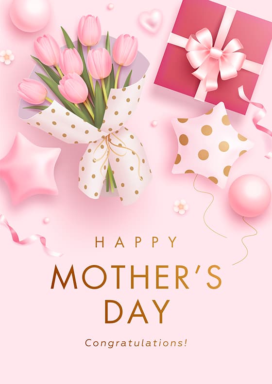 粉色郁金香和礼盒设计母亲节海报矢量素材