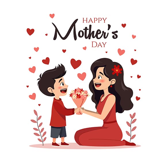小男孩给妈妈送花设计母亲节快乐矢量素材