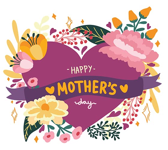 花朵和爱心设计母亲节快乐矢量素材