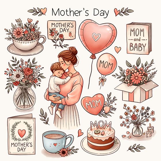各种各样的母亲节插画素材