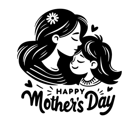 黑白风格母亲节插画矢量素材