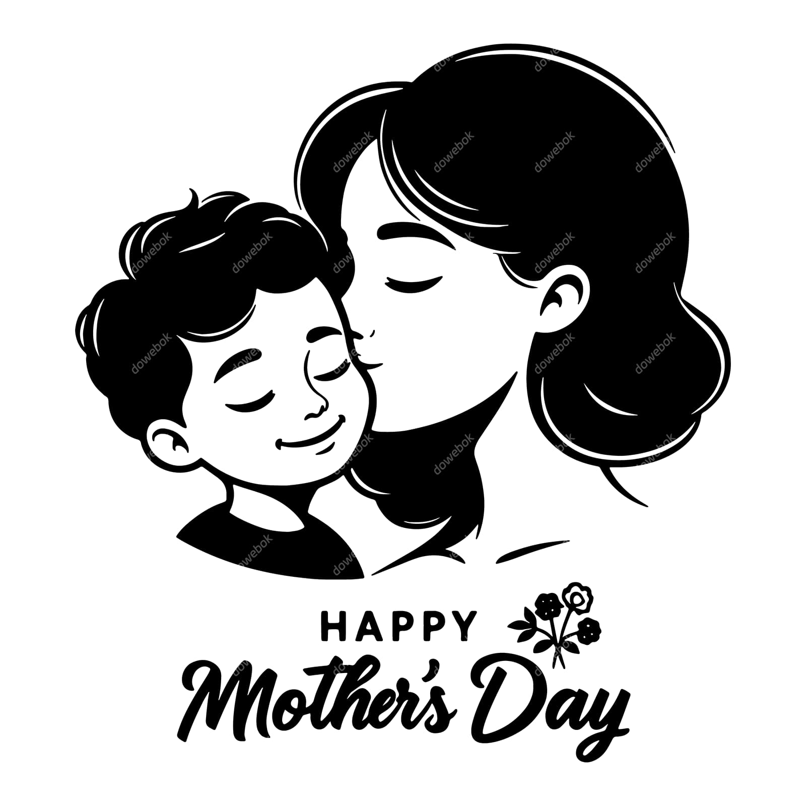 黑白风格母亲亲吻儿子设计母亲节插画矢量素材